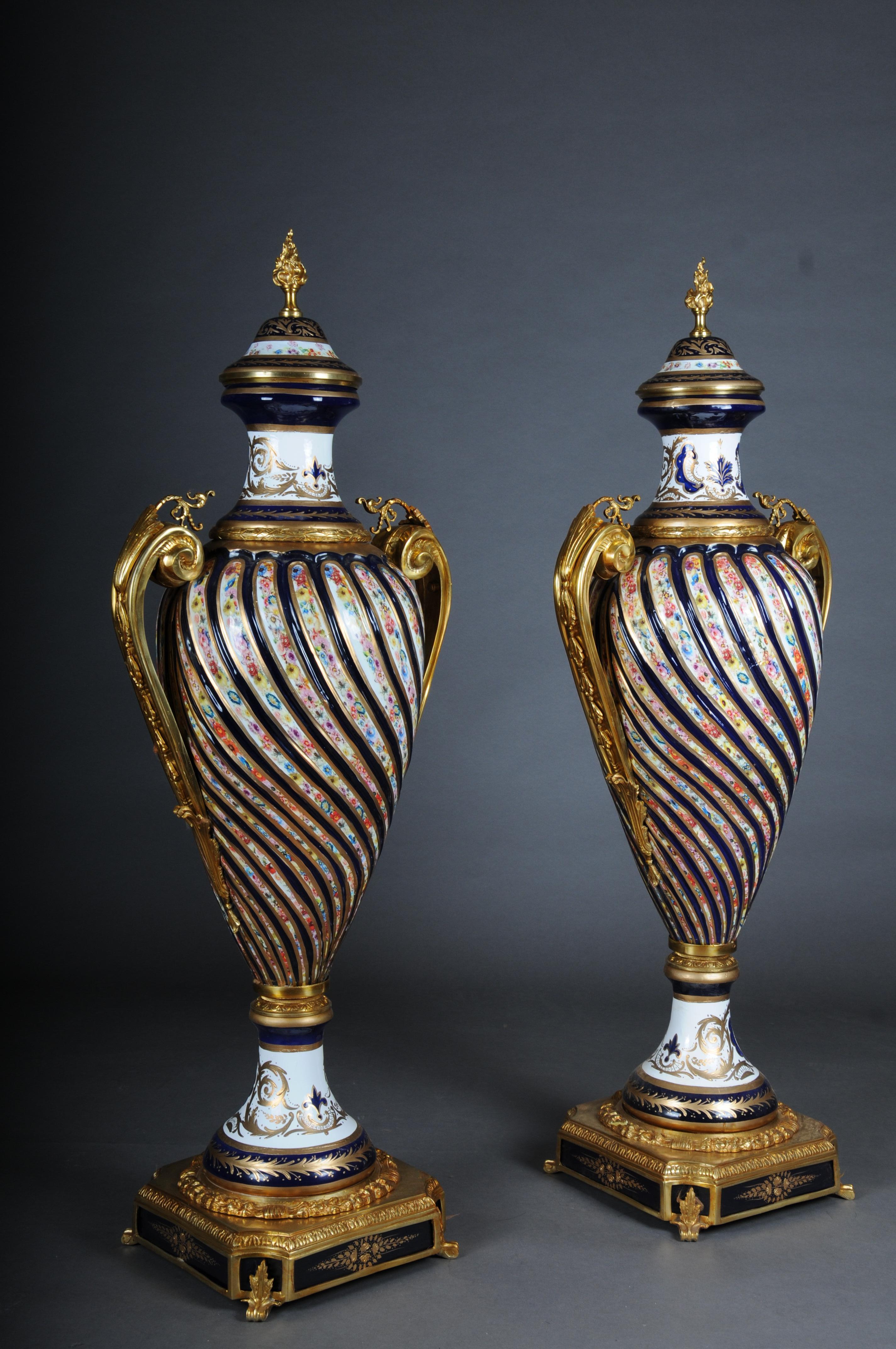 Pair (2) Magnificent French Sevrés floor vases with gilt bronze. For Sale 9