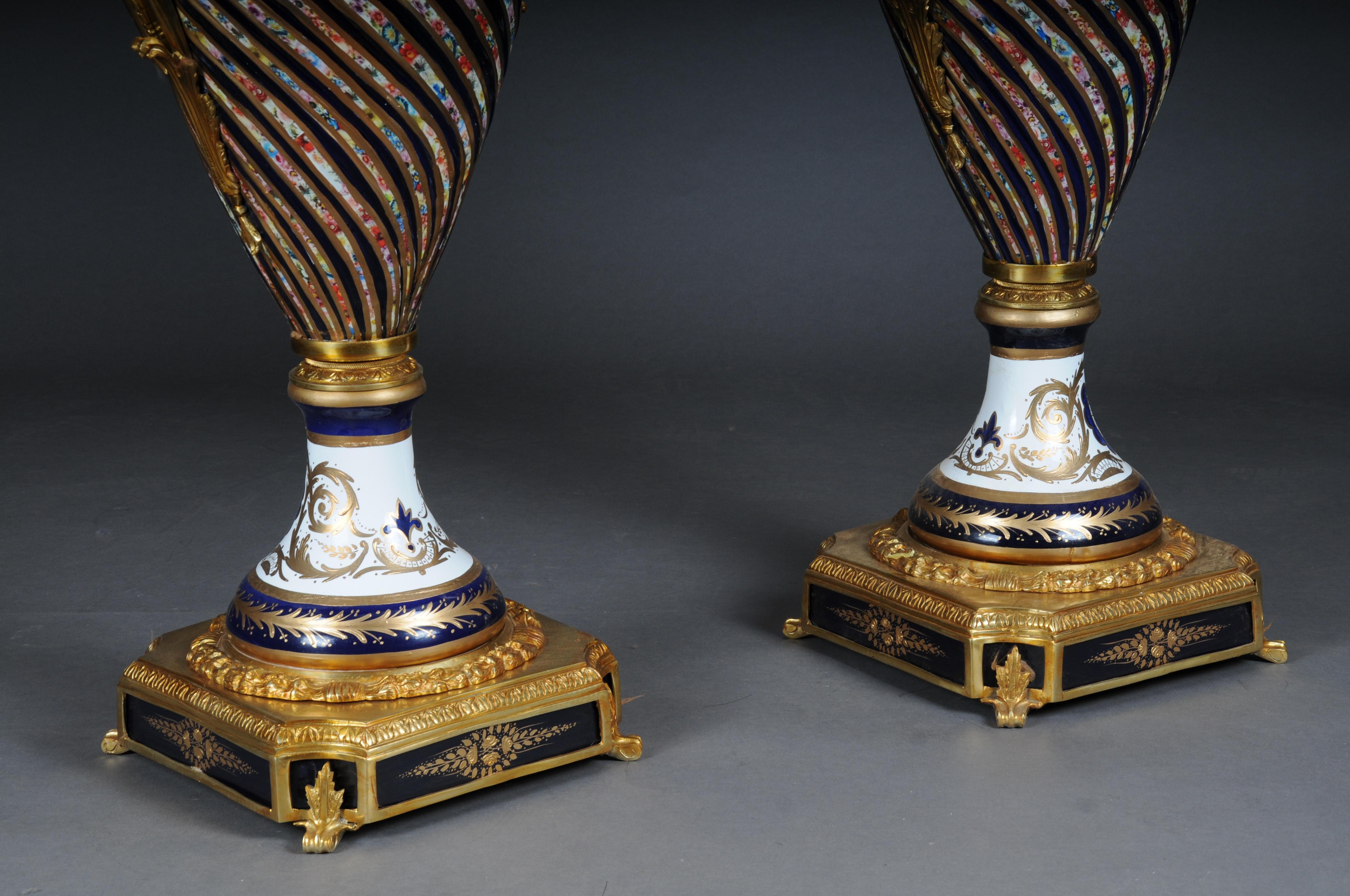 Pair (2) Magnificent French Sevrés floor vases with gilt bronze. For Sale 10