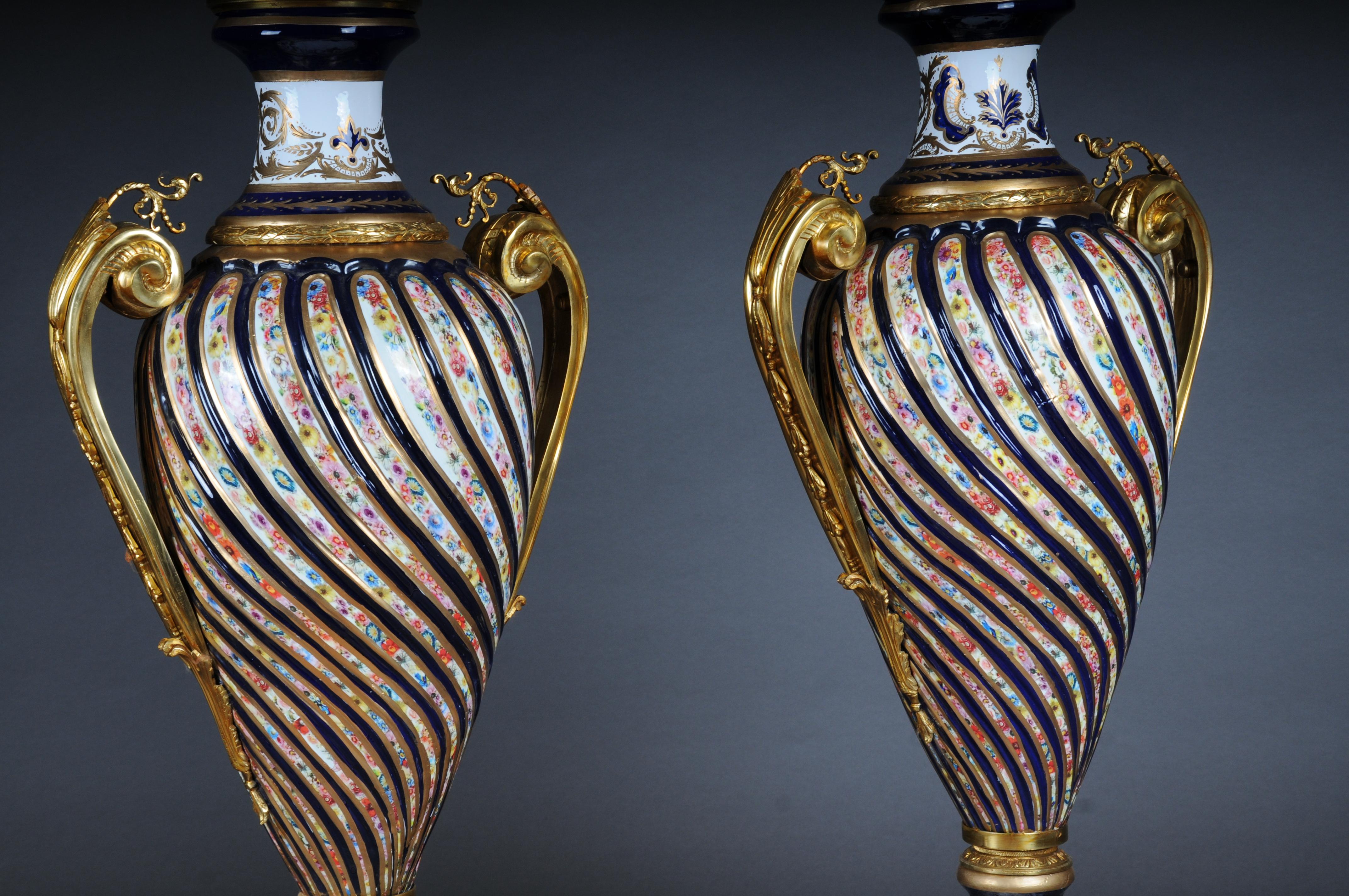 Pair (2) Magnificent French Sevrés floor vases with gilt bronze. For Sale 11
