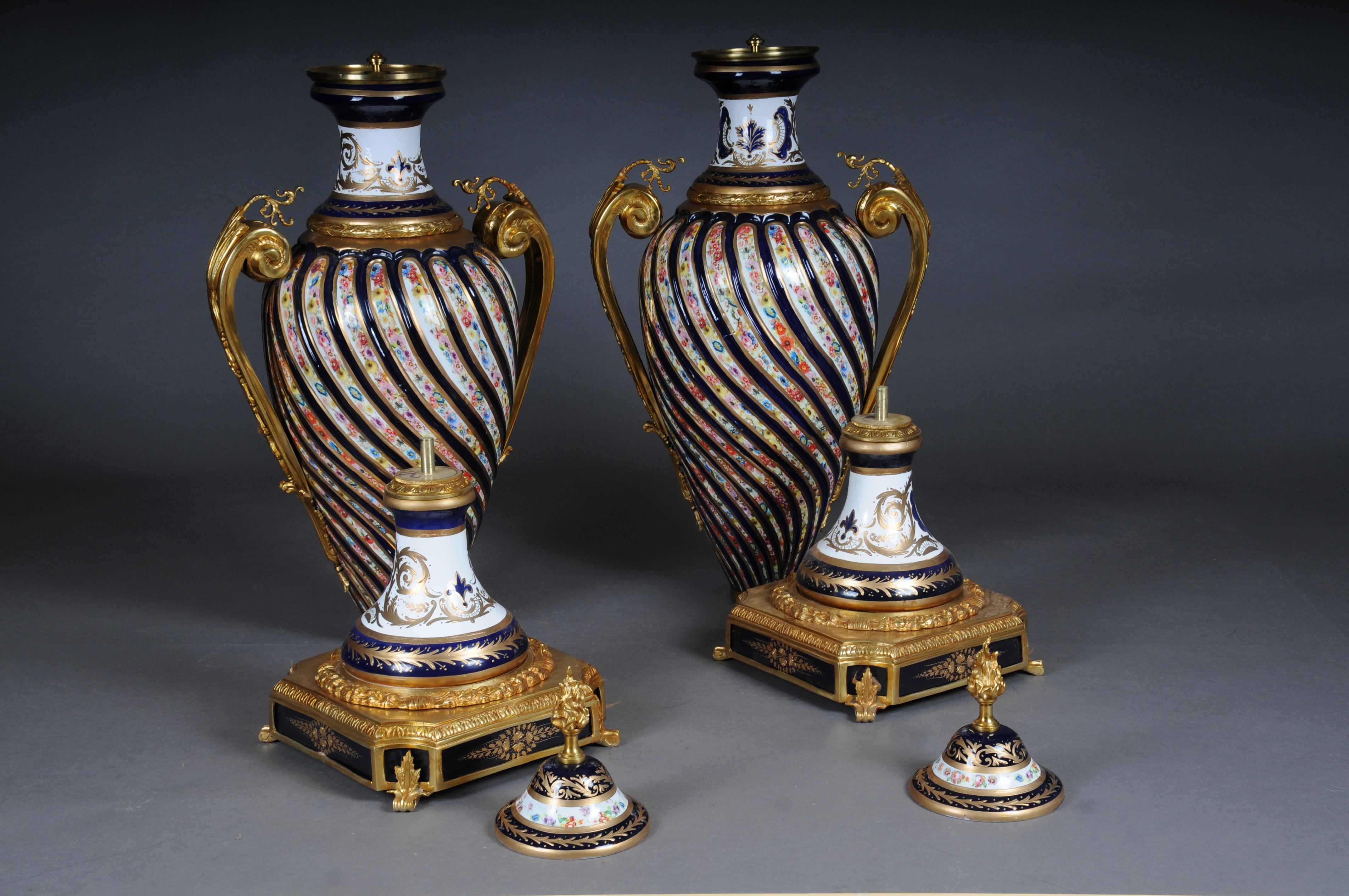 Pair (2) Magnificent French Sevrés floor vases with gilt bronze. For Sale 14