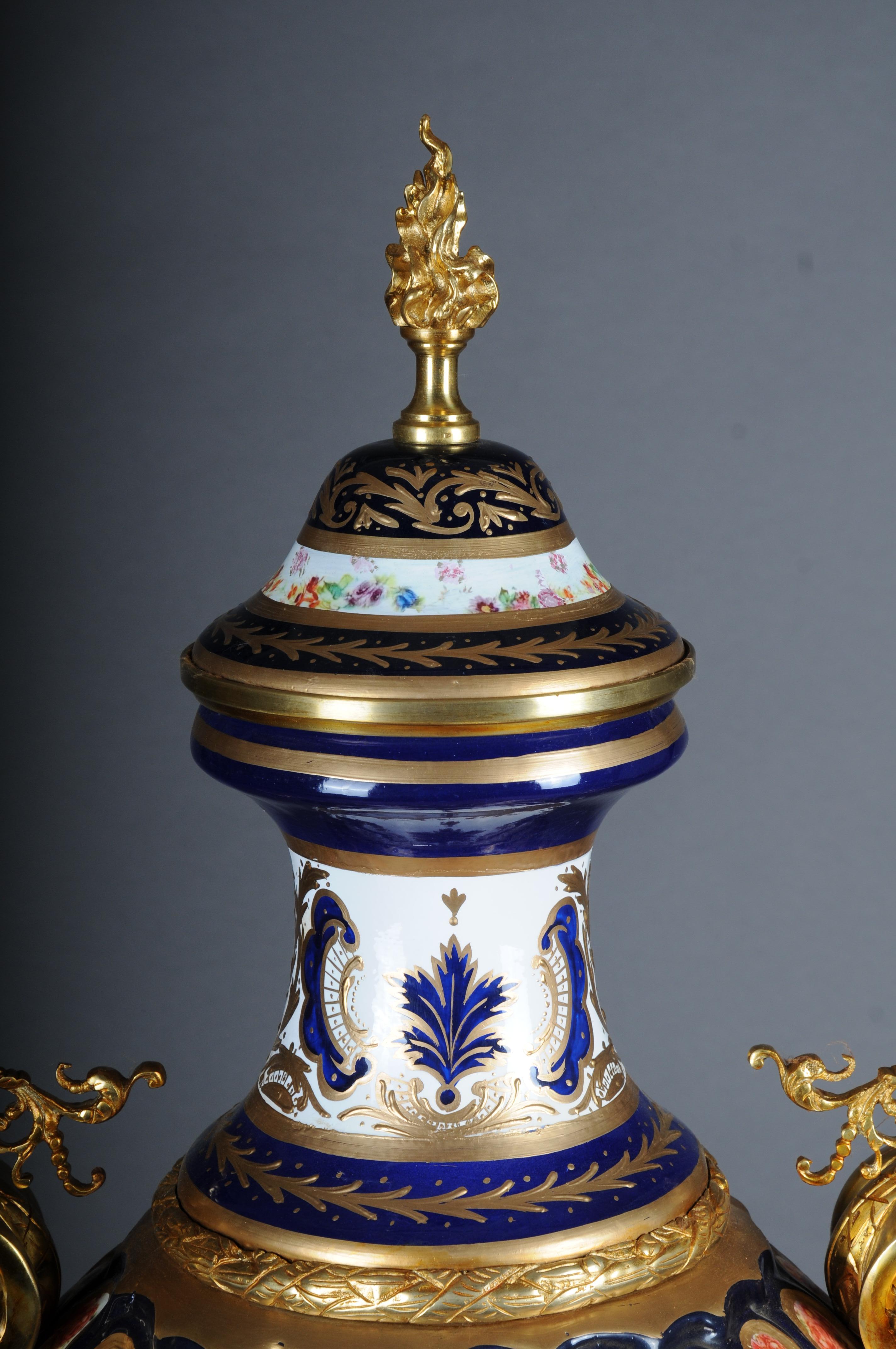 Hand-Painted Pair (2) Magnificent French Sevrés floor vases with gilt bronze. For Sale