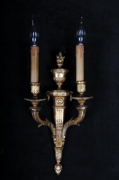 Pair (2) of 20th-Century Impressive Louis XVI Wall Sconces, Gold