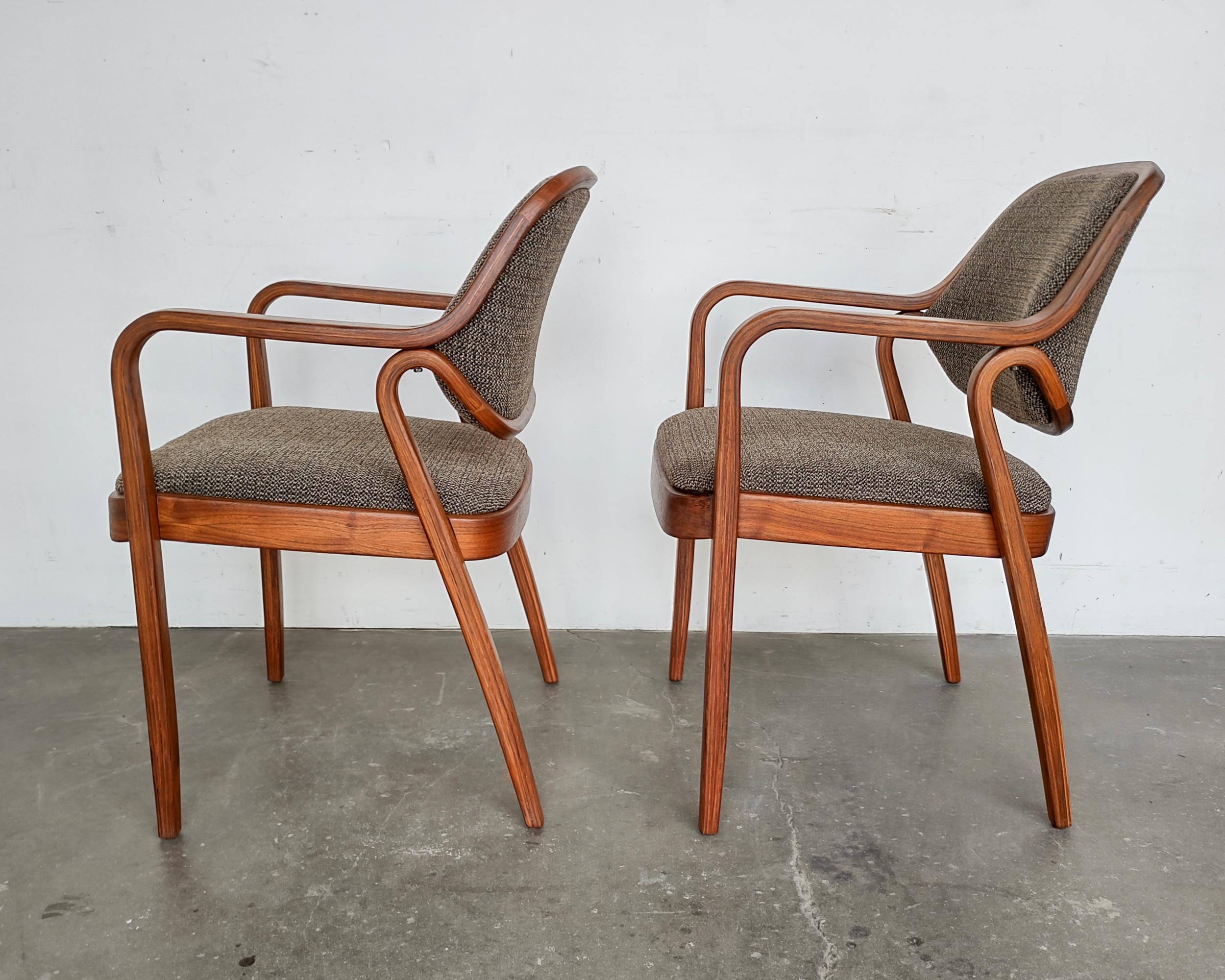 Mid-Century Modern Pair (2) of Bentwood Walnut 1105 Arm Chairs by Don Pettit for Knoll