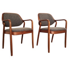Pair '2' of Bentwood Walnut 1105 Arm Chairs by Don Pettit for Knoll