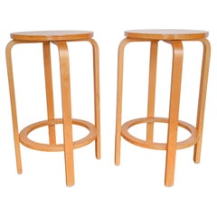 Pair '2' of Birch Bentwood Alvar Aalto Style Counter Stools Mid-Century Modern