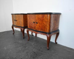 Pair (2) of Early 20th Century Queen Anne Style Burl Cabinet Nightstands