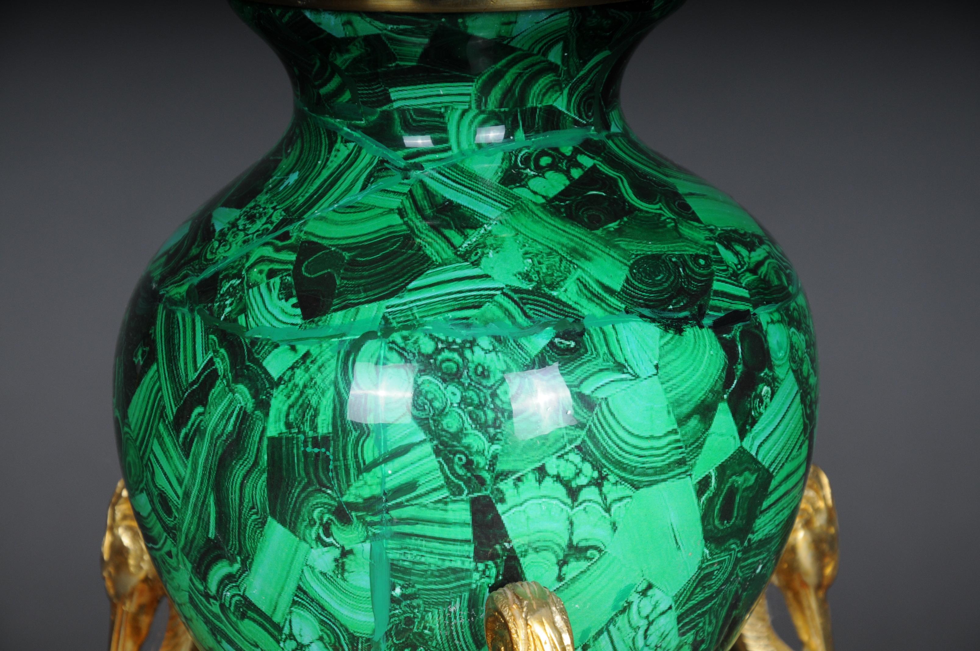 Pair '2' of Impressive Table Vases with Malachite and Brass For Sale 4