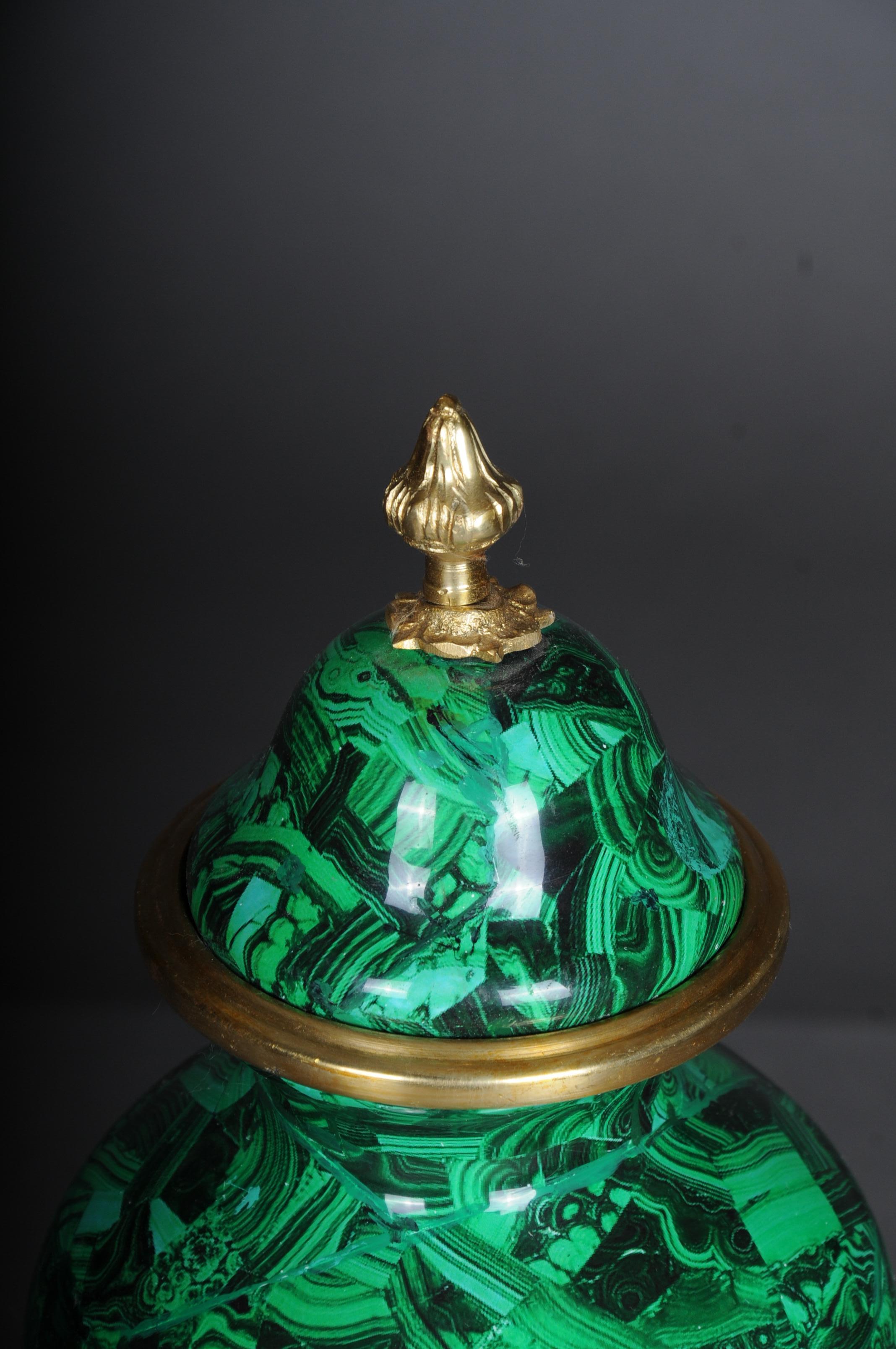 Pair '2' of Impressive Table Vases with Malachite and Brass For Sale 5