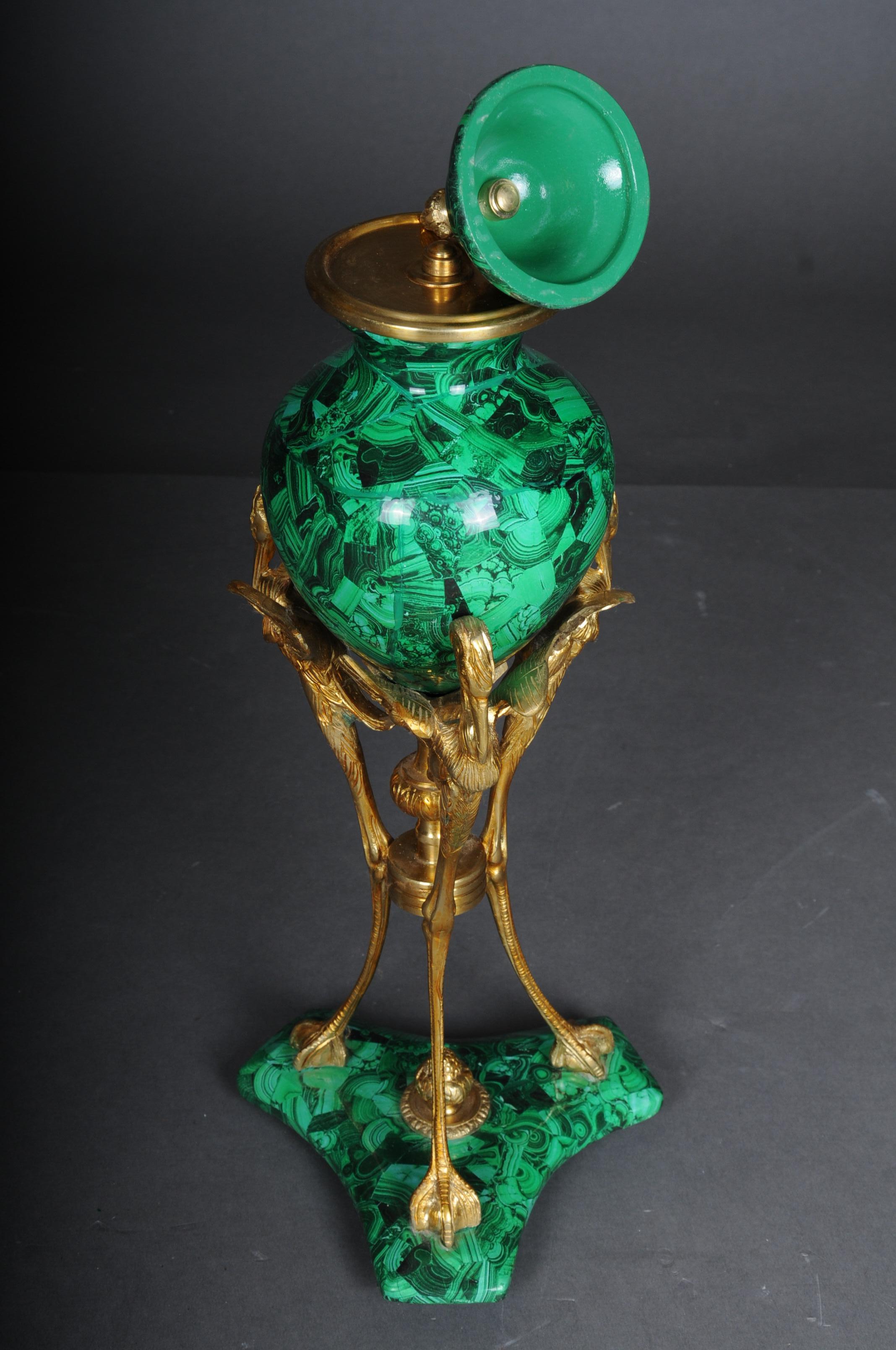Pair '2' of Impressive Table Vases with Malachite and Brass For Sale 6