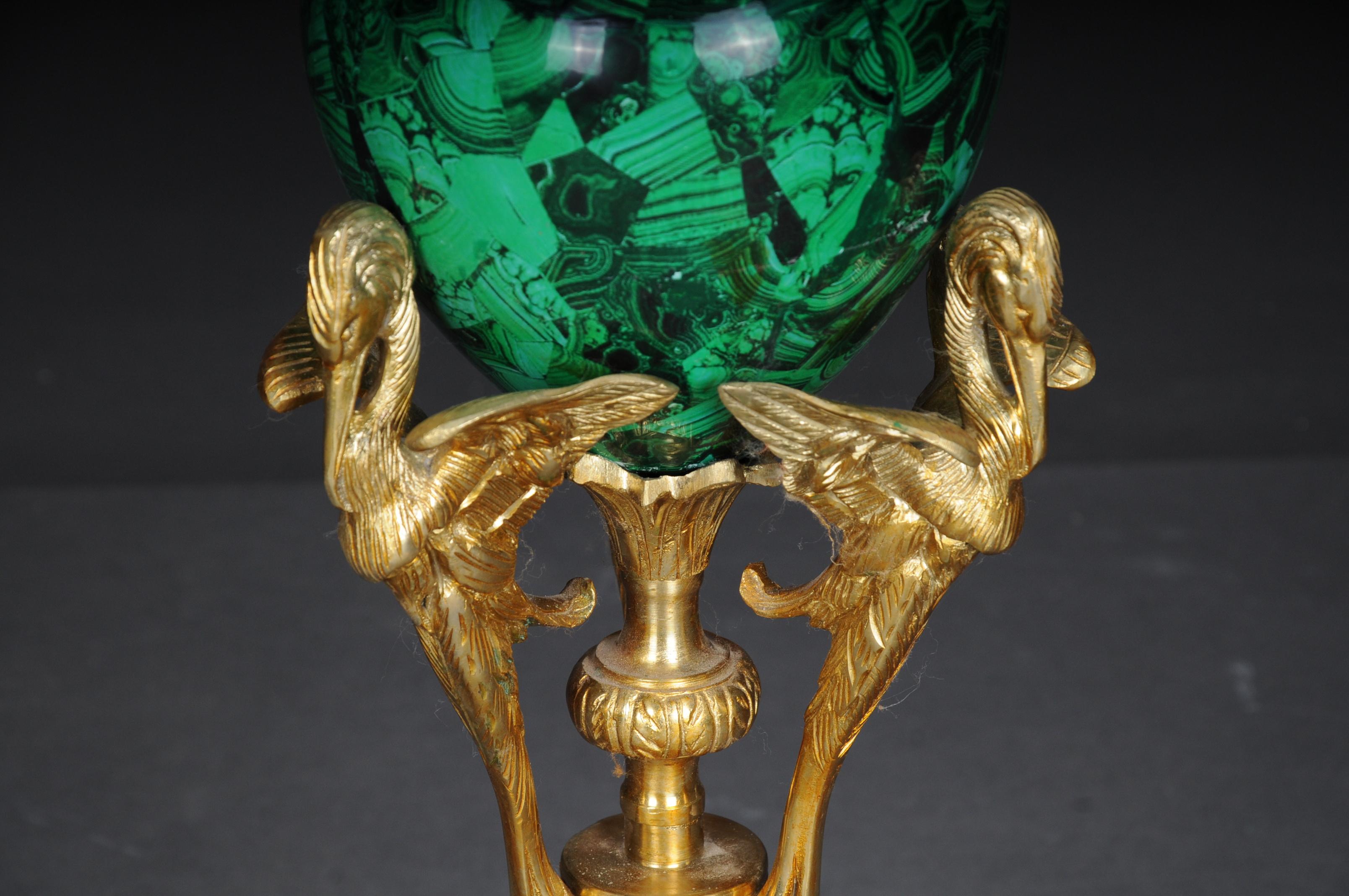 Pair '2' of Impressive Table Vases with Malachite and Brass In Good Condition For Sale In Berlin, DE
