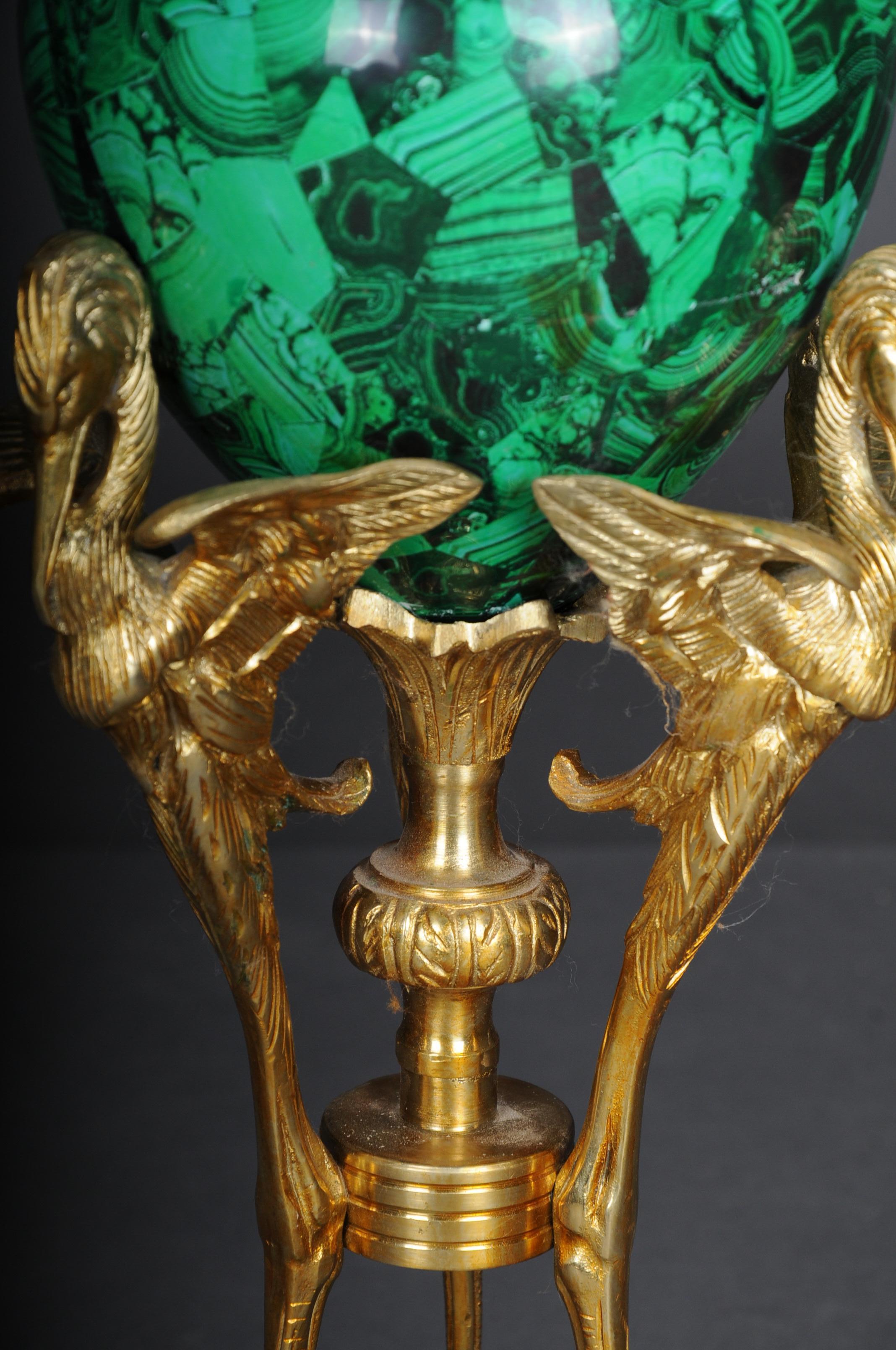 Pair '2' of Impressive Table Vases with Malachite and Brass For Sale 2