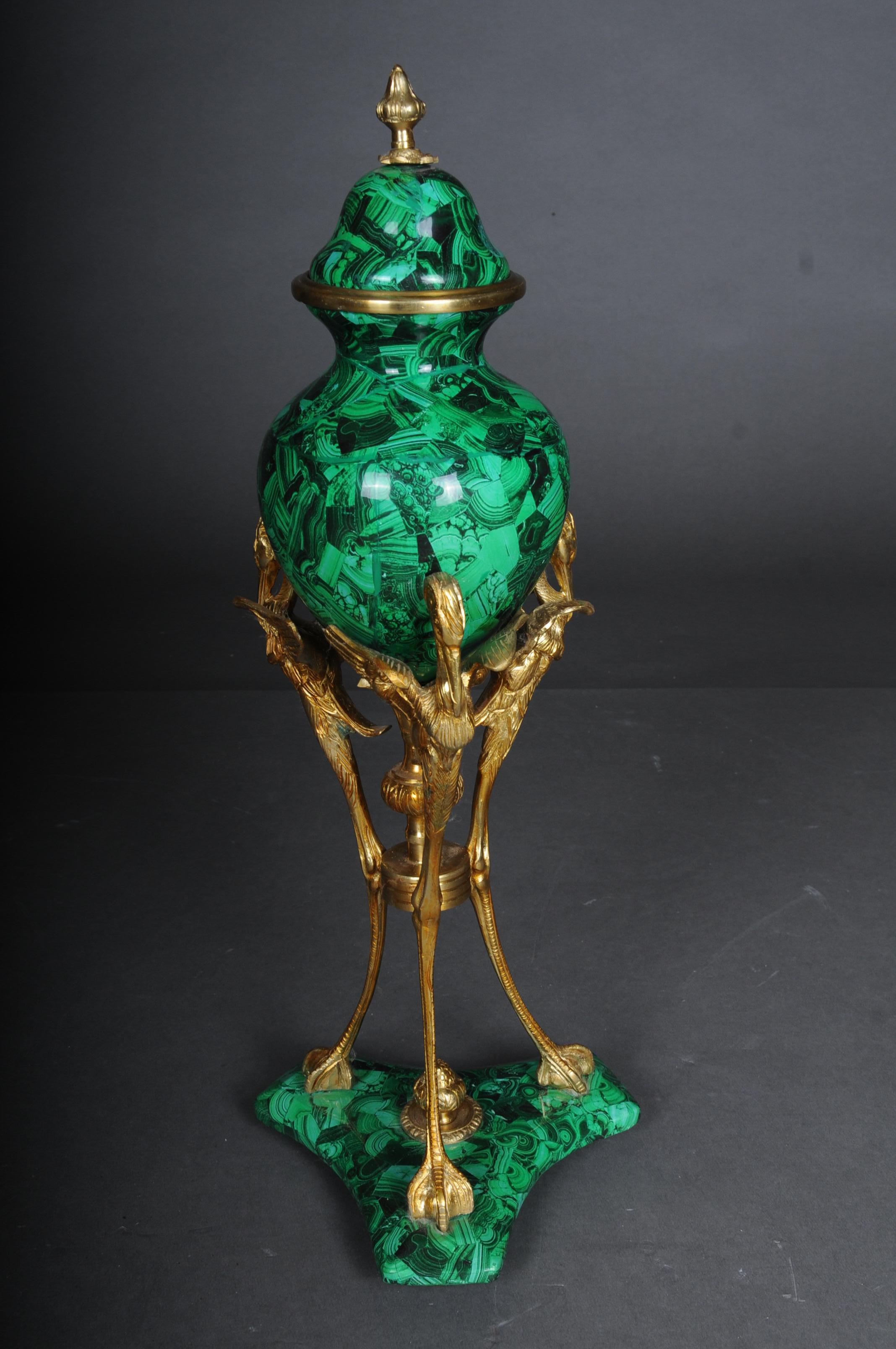 Pair '2' of Impressive Table Vases with Malachite and Brass For Sale 3