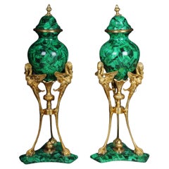 Pair '2' of Impressive Table Vases with Malachite and Brass