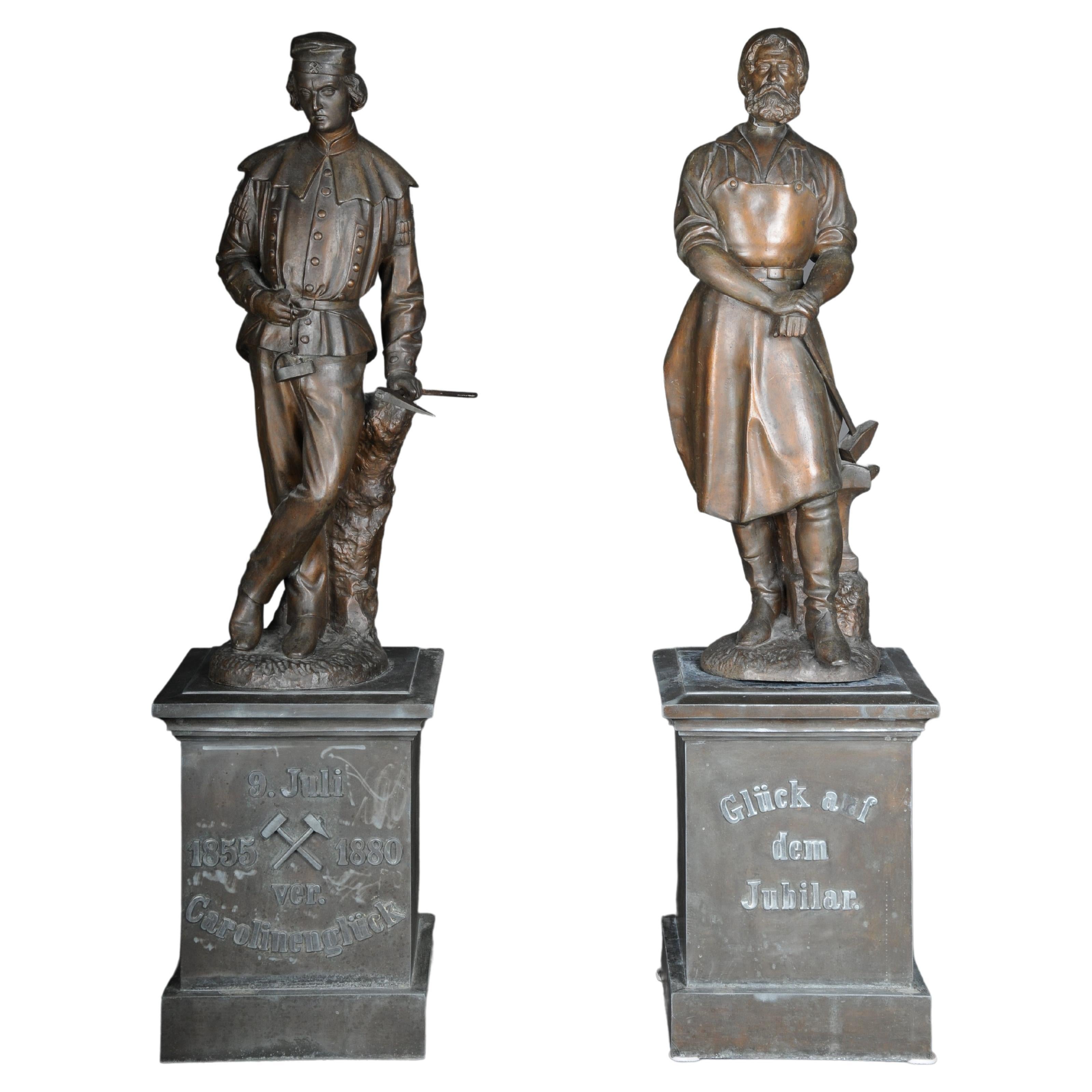 Pair '2' of Large Craftsmen's Guild, Metalworkers, Bronzed For Sale