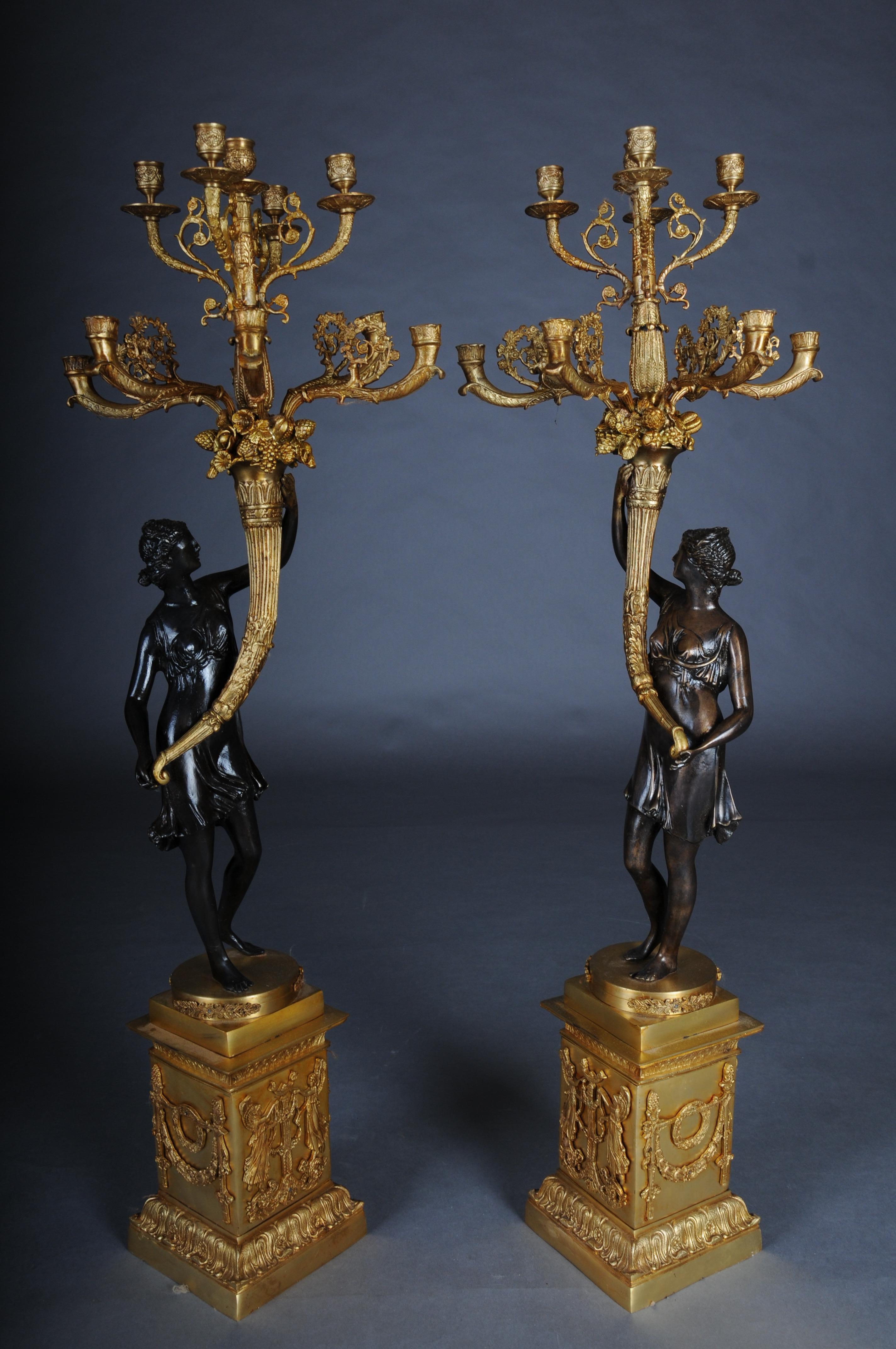 Pair (2) of magnificent French candelabra made of gilt brass bronze For Sale 5