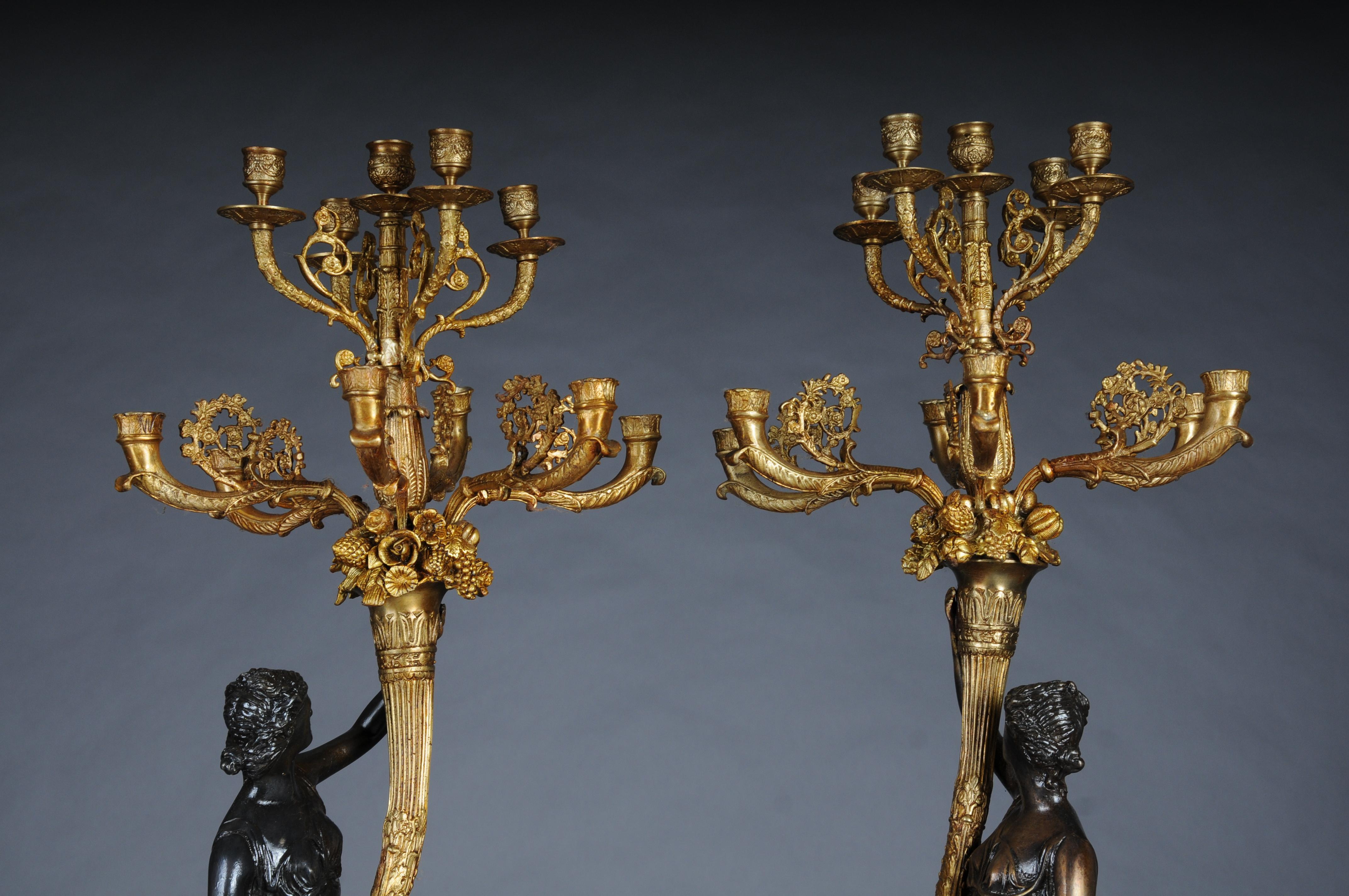 Pair (2) of magnificent French candelabra made of gilt brass bronze For Sale 8