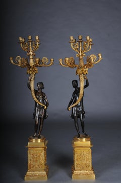 Pair (2) of magnificent French candelabra made of gilt brass bronze