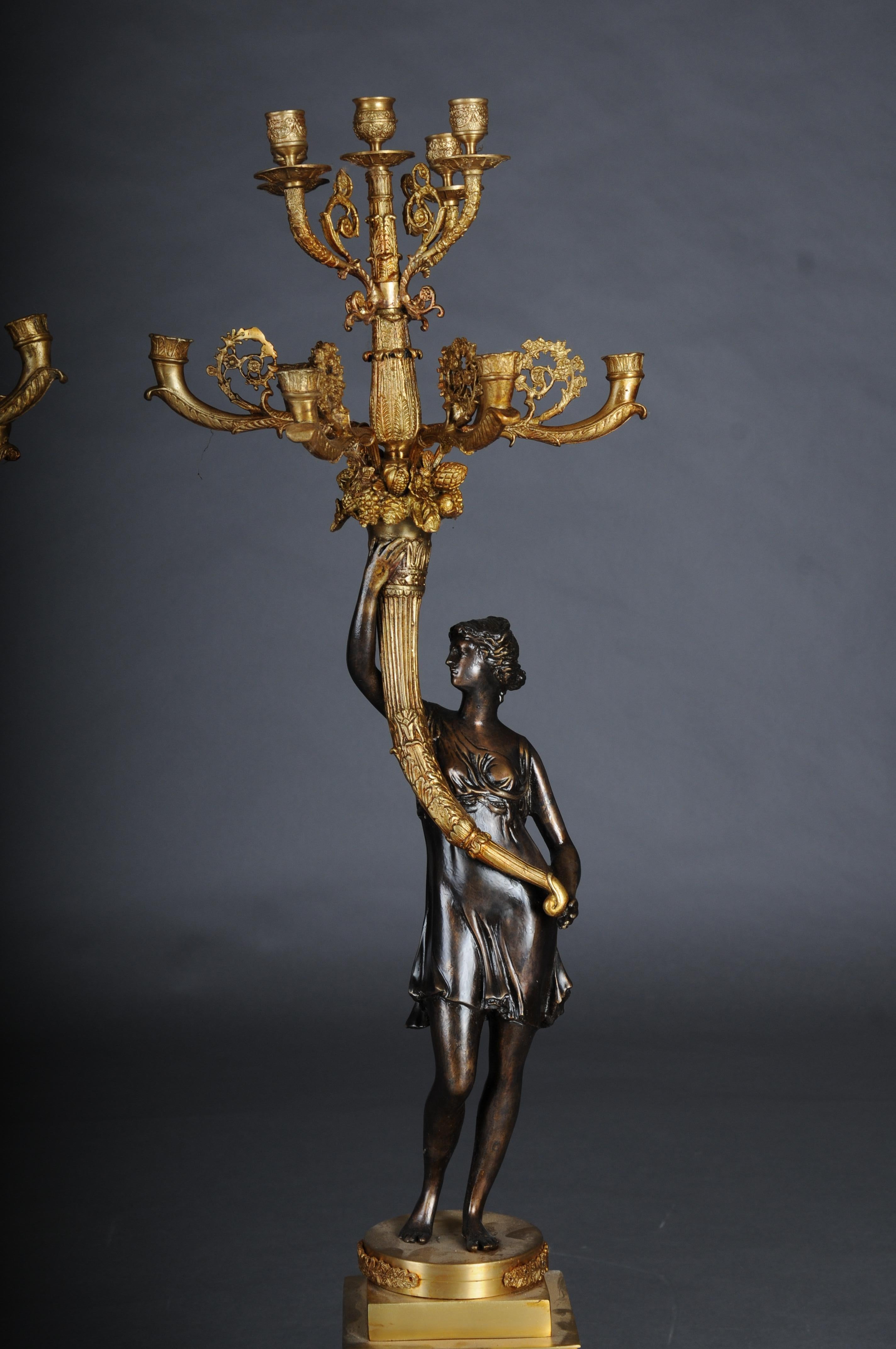20th Century Pair (2) of magnificent French candelabra made of gilt brass bronze For Sale