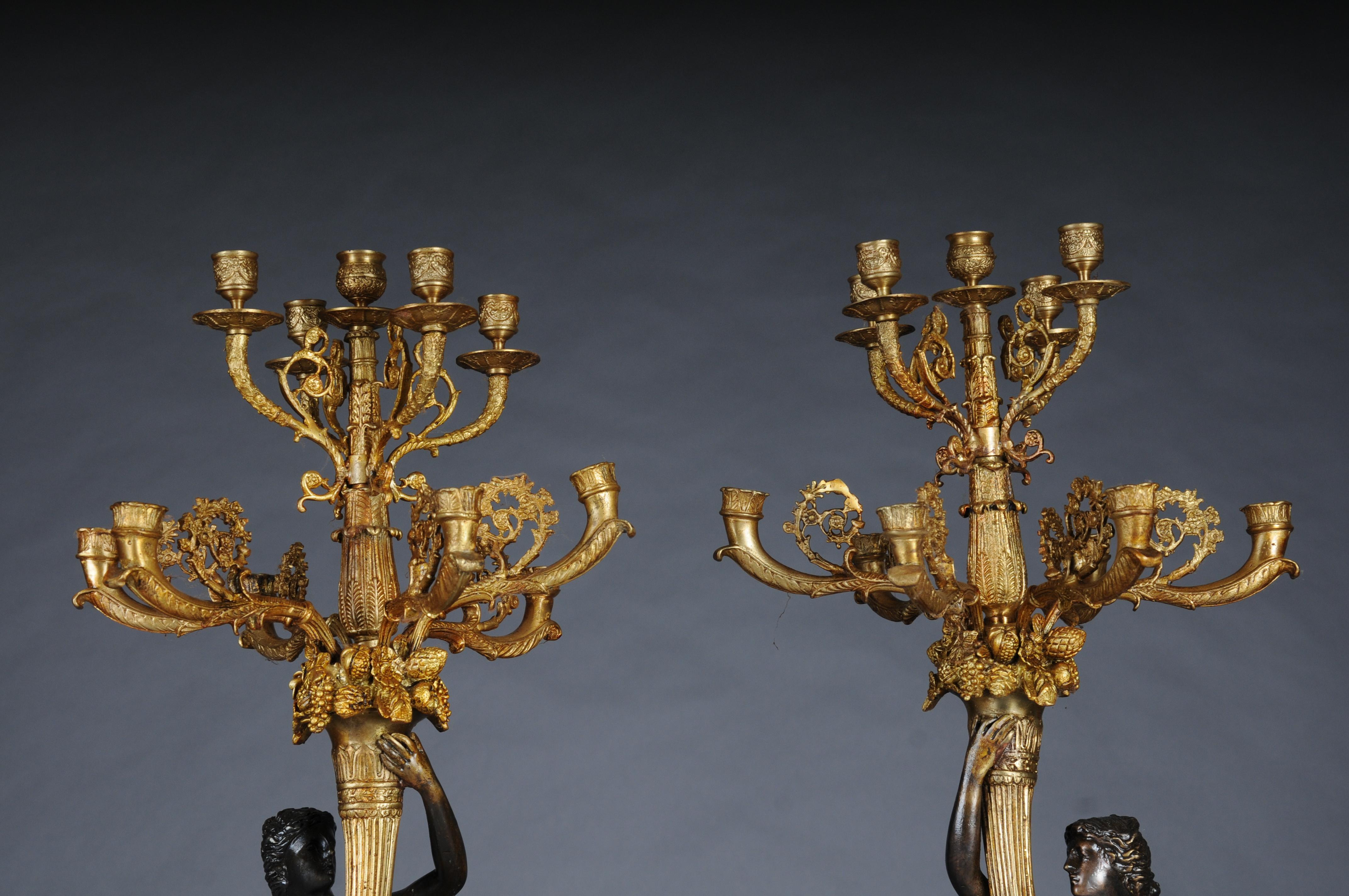Pair (2) of magnificent French candelabra made of gilt brass bronze For Sale 3