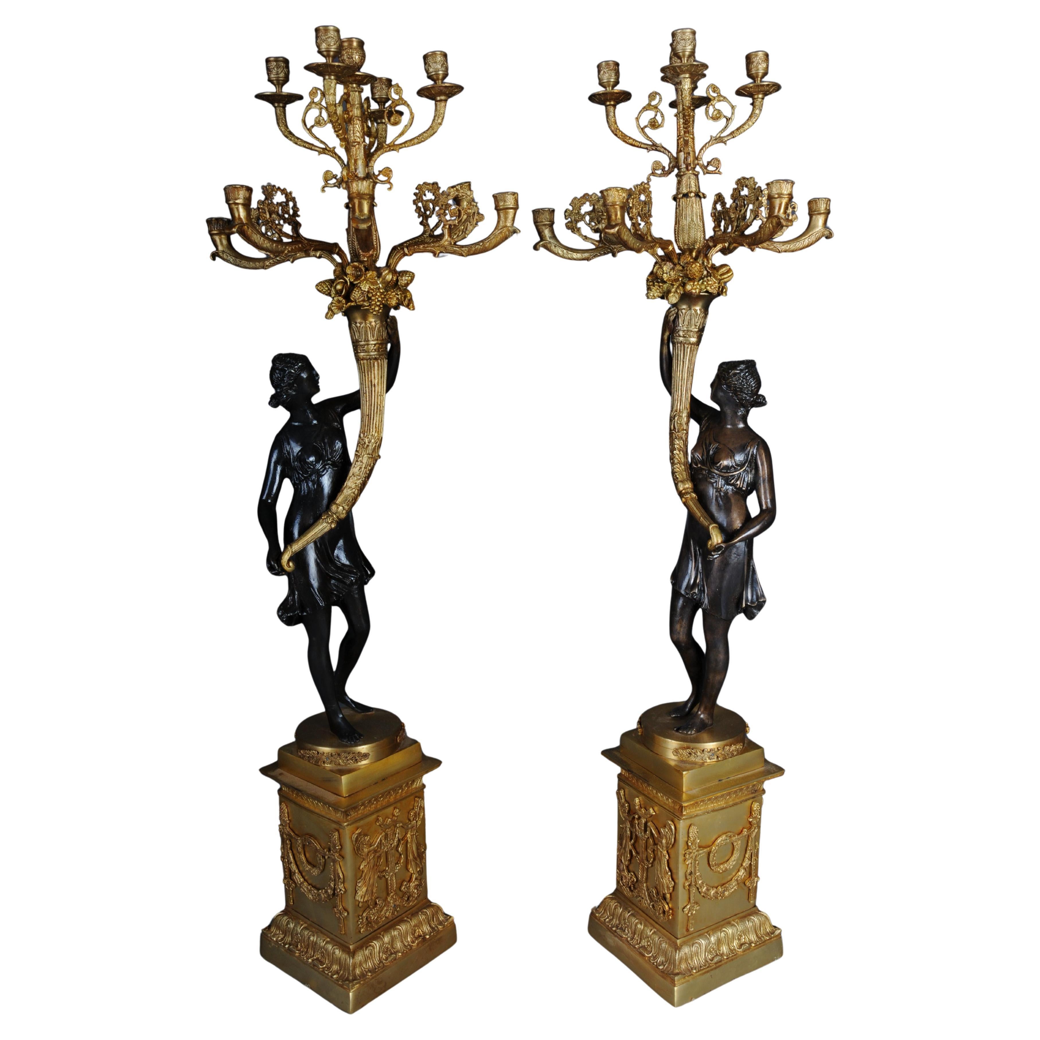 Pair (2) of magnificent French candelabra made of gilt brass bronze For Sale