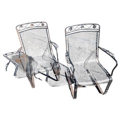 Pair (2) of Mid Century Modern Spring Lounge Chairs with Iron Mesh Seat & Back