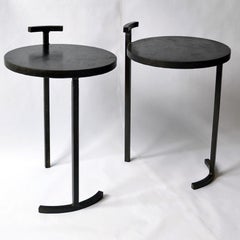 Pair of Modern Side Tables Minimalist Handmade in Cast Blackened and Waxed Steel