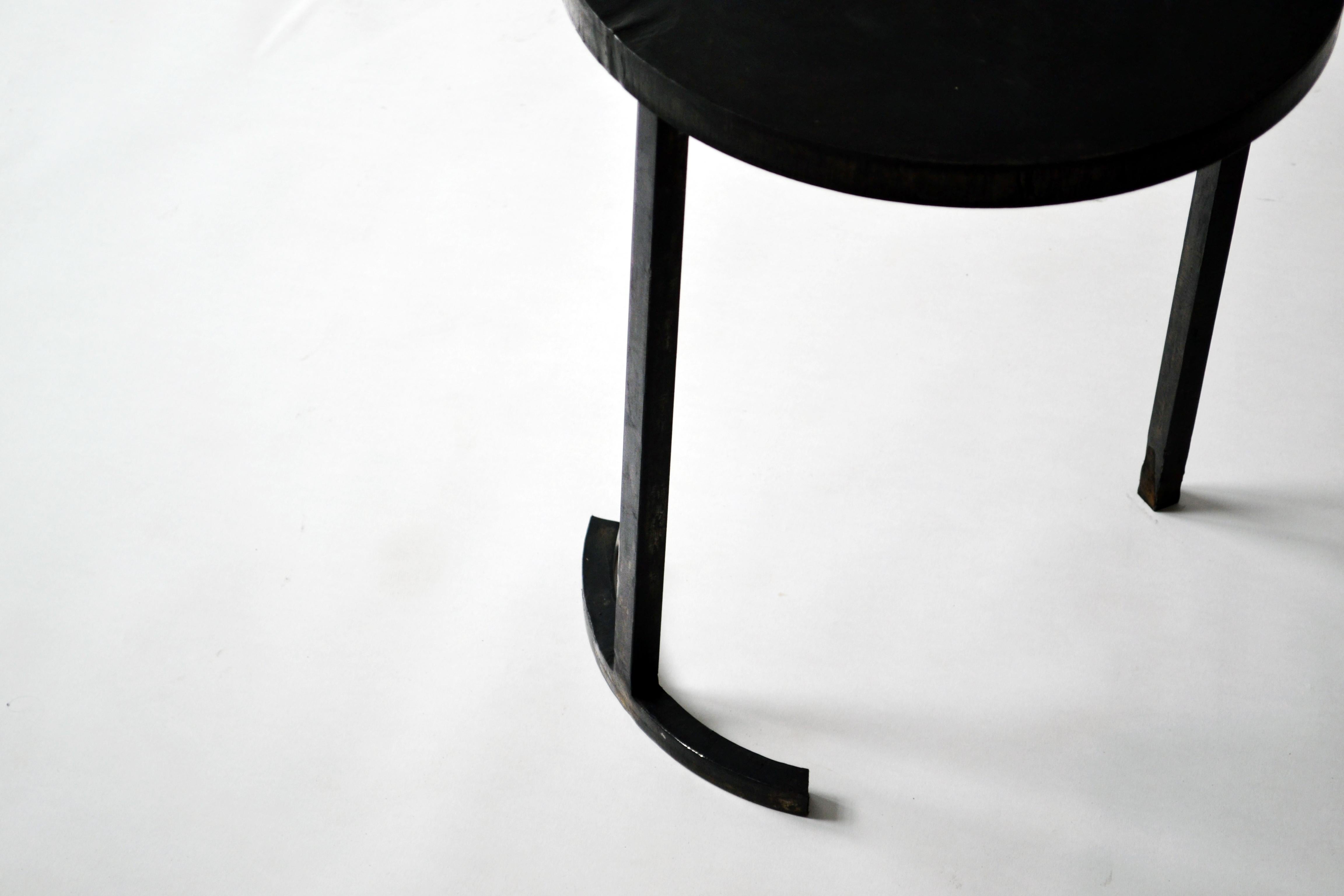 Forged Pair of Modern Side Tables Minimalist Handmade in Cast Blackened and Waxed Steel For Sale