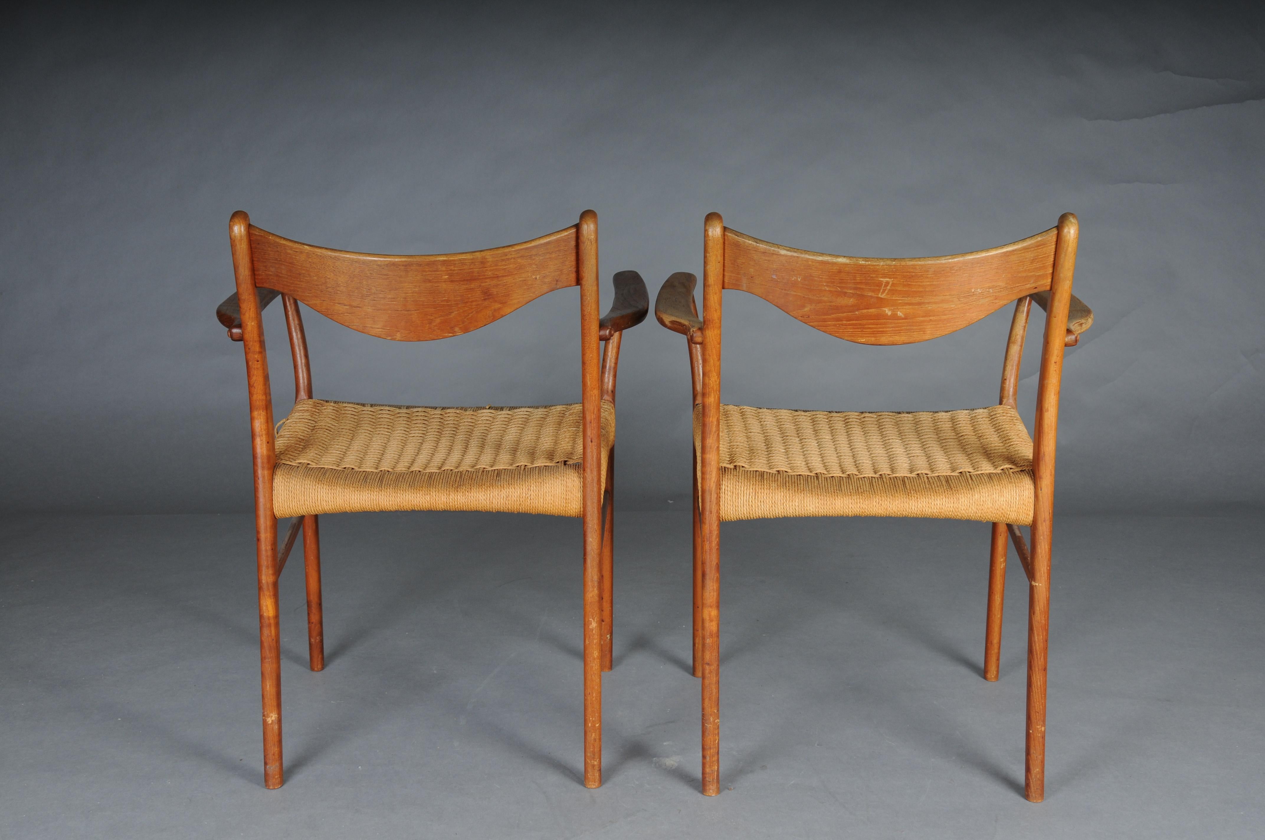 Pareja (2) de sillones escandinavos de teca y cuerda de Arne Wahl Iversen siglo XX en venta