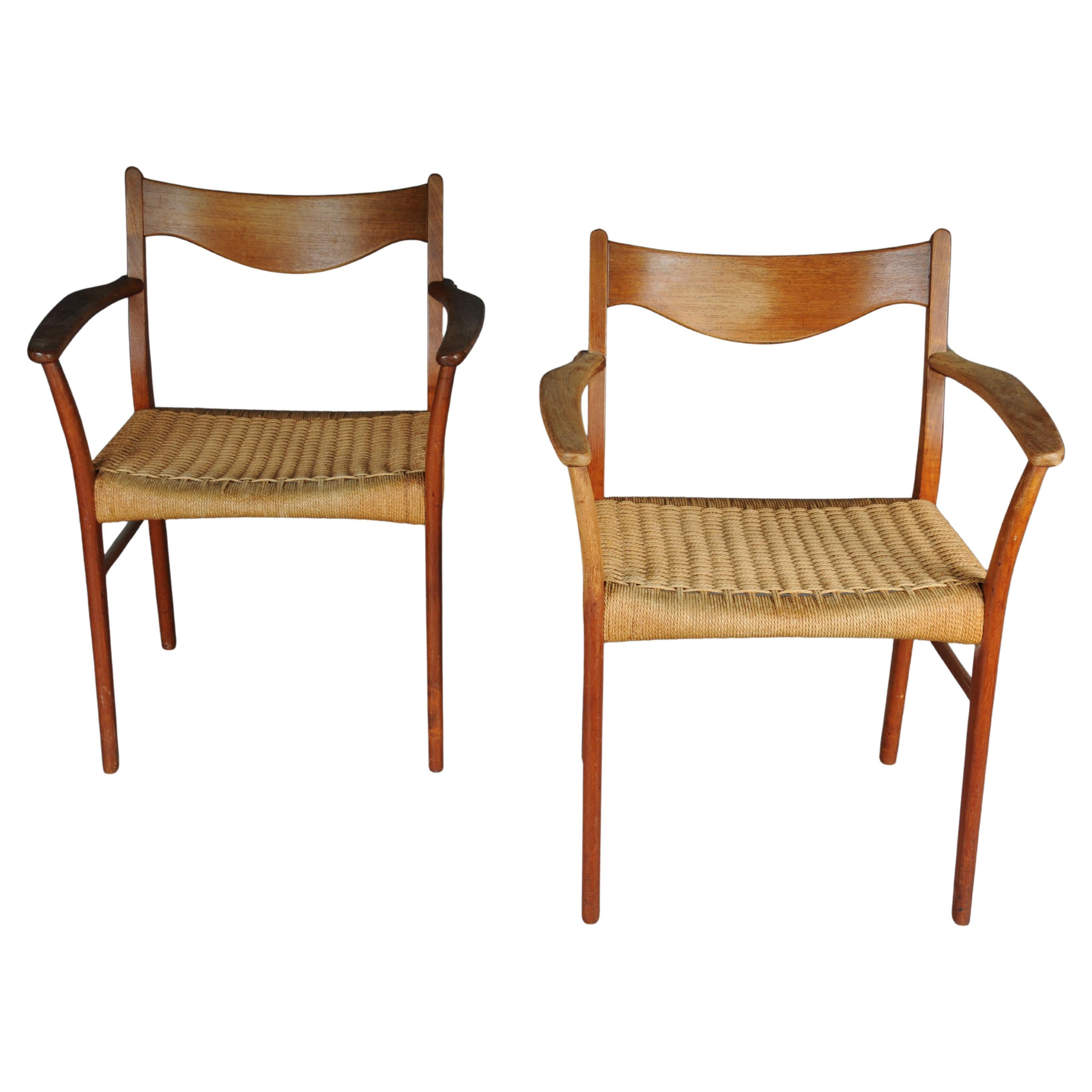 Pareja (2) de sillones escandinavos de teca y cuerda de Arne Wahl Iversen en venta