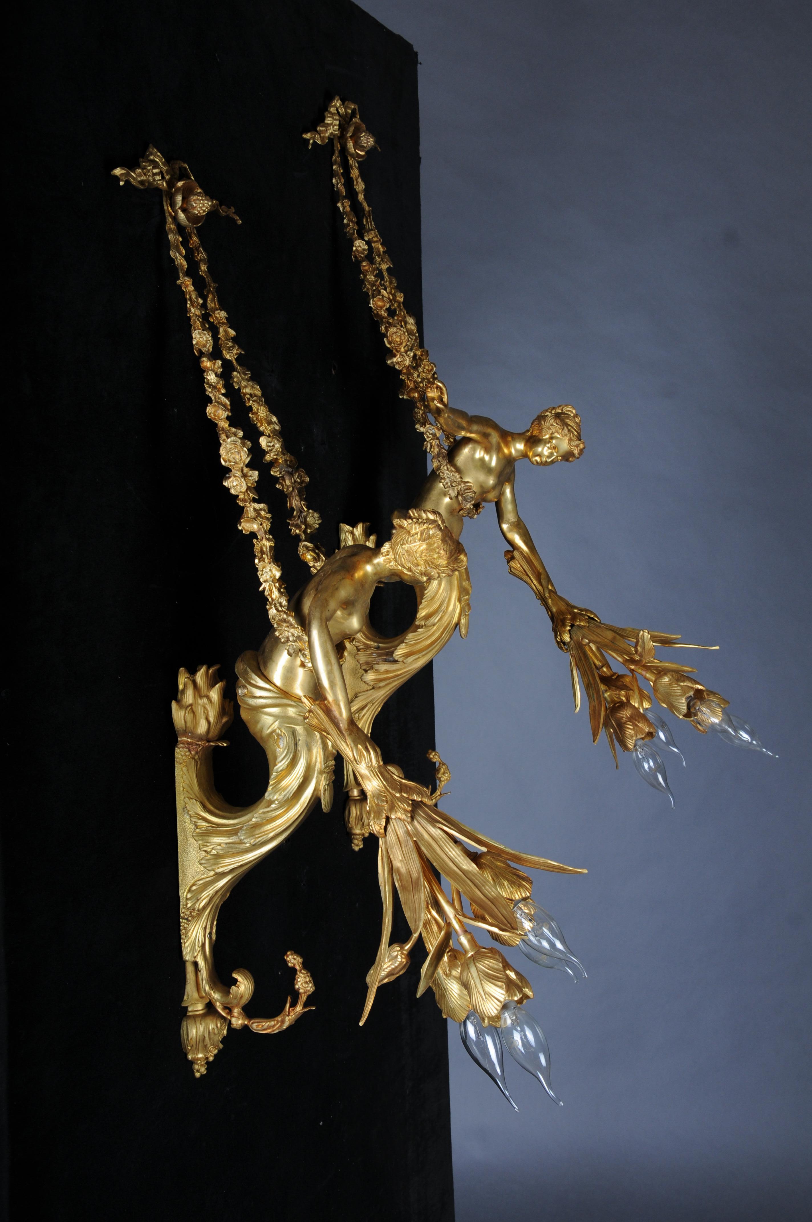 Paire (2) d'appliques françaises uniques, bronze doré, Paris, 20e siècle en vente 3