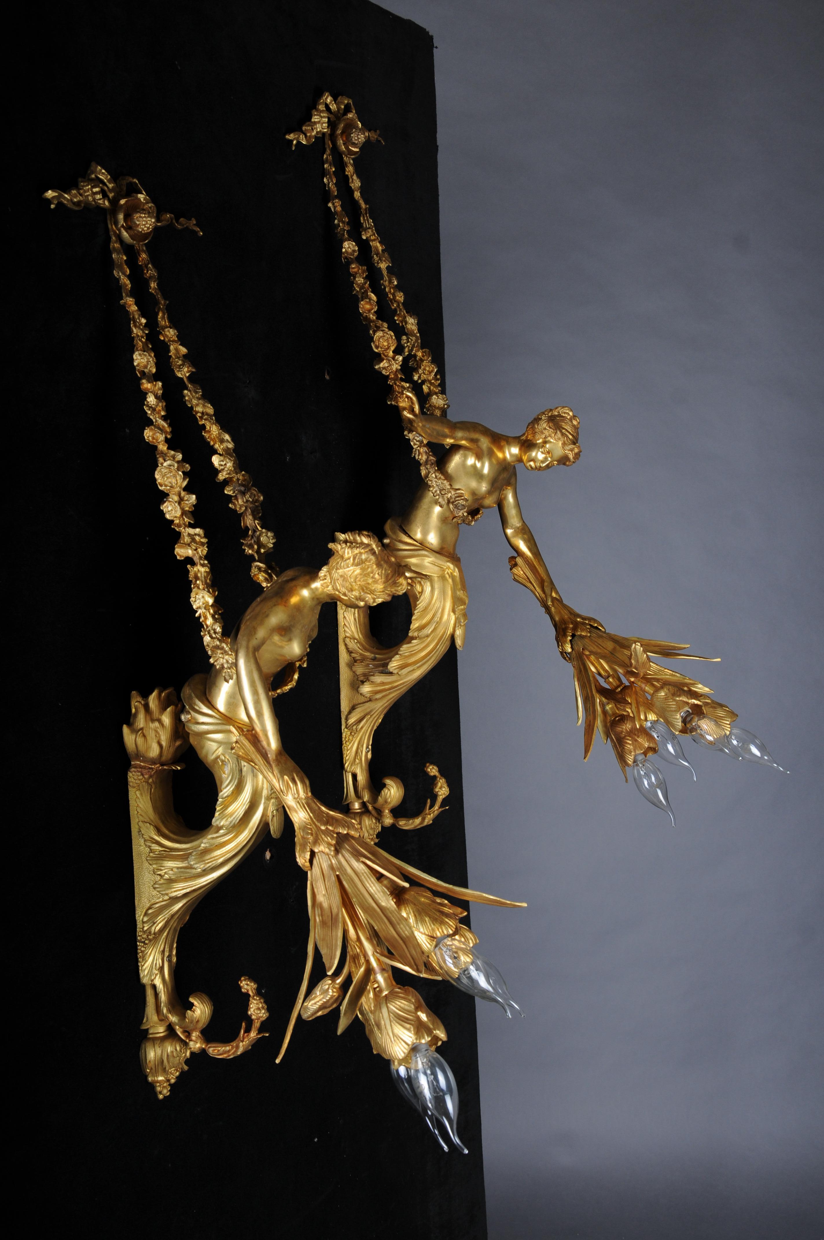 Paire (2) d'appliques françaises uniques, bronze doré, Paris, 20e siècle en vente 8