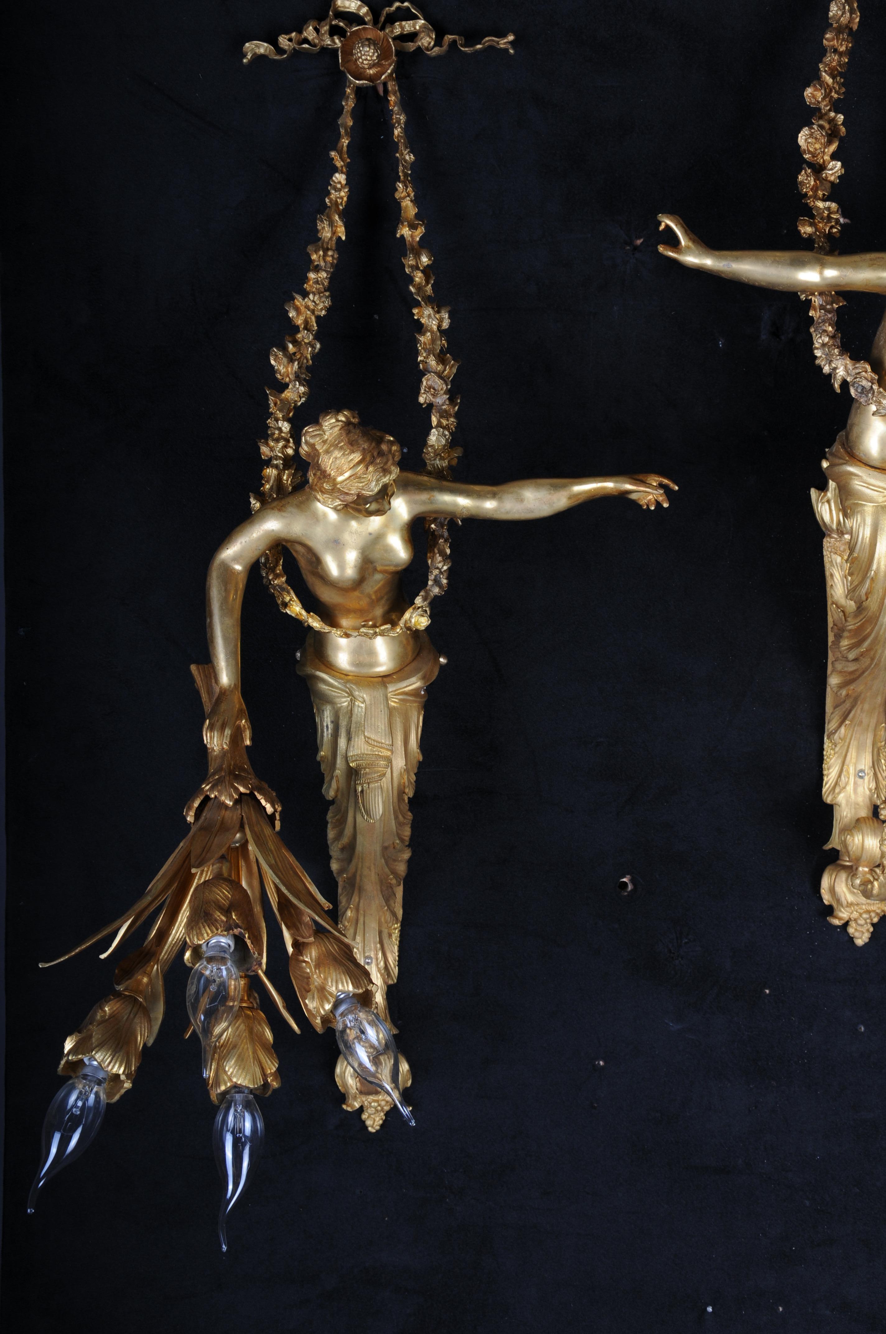 Français Paire (2) d'appliques françaises uniques, bronze doré, Paris, 20e siècle en vente