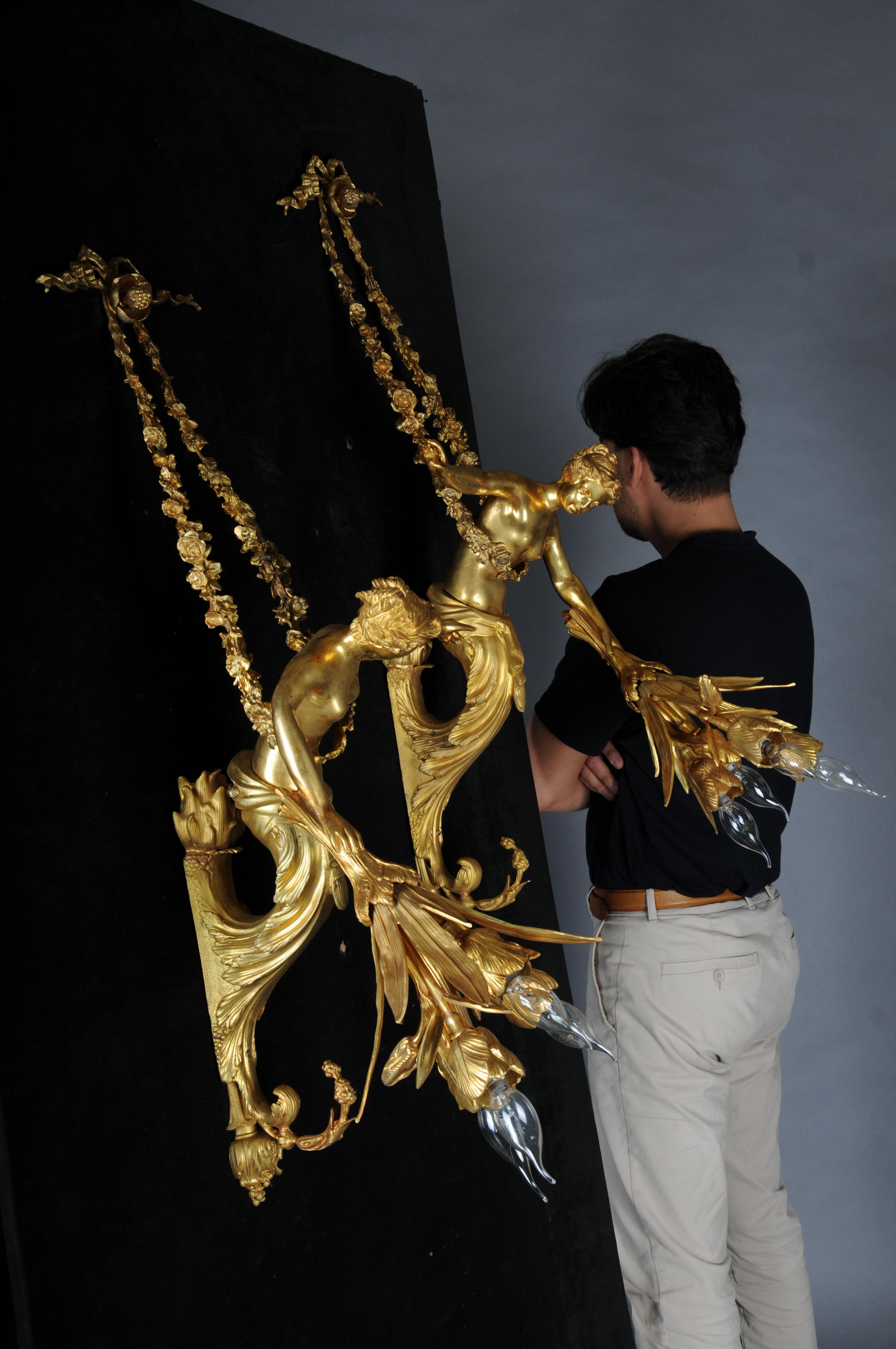 Paire (2) d'appliques françaises uniques, bronze doré, Paris, 20e siècle en vente 2