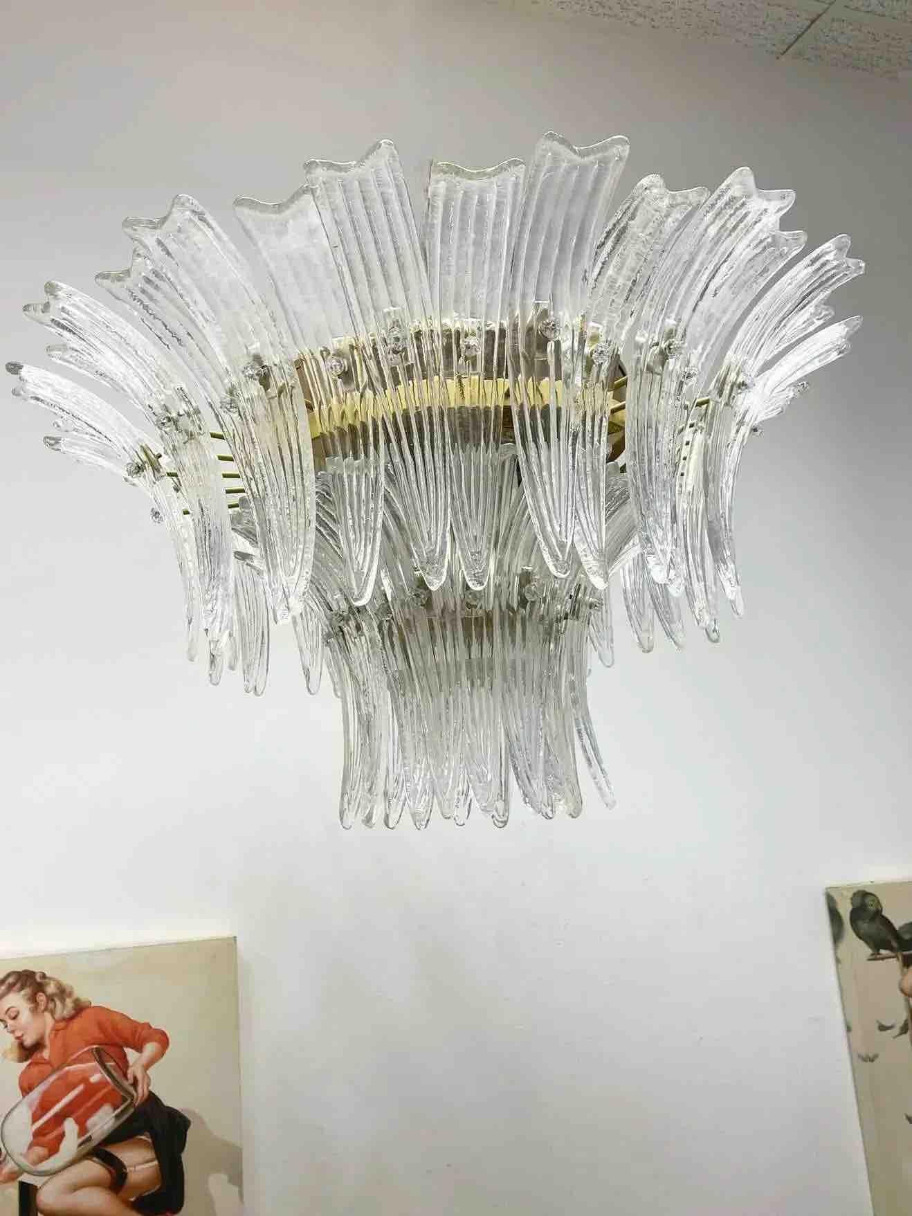 Pair 2 Tier Murano Glass Palmette Chandelier Flush Mount by Barovier Toso, Italy In Good Condition In Nuernberg, DE