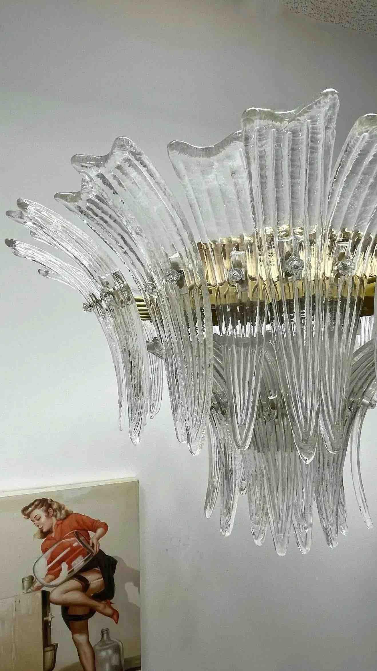 Paire de lustres encastrés à 2 étages en verre de Murano avec palmettes de Barovier Toso, Italie en vente 1