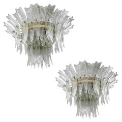 Pair 2 Tier Murano Glass Palmette Chandelier Flush Mount by Barovier Toso, Italy