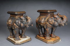 Pair (2) Vintage Asian elephant side Table/ decorative columns, wood