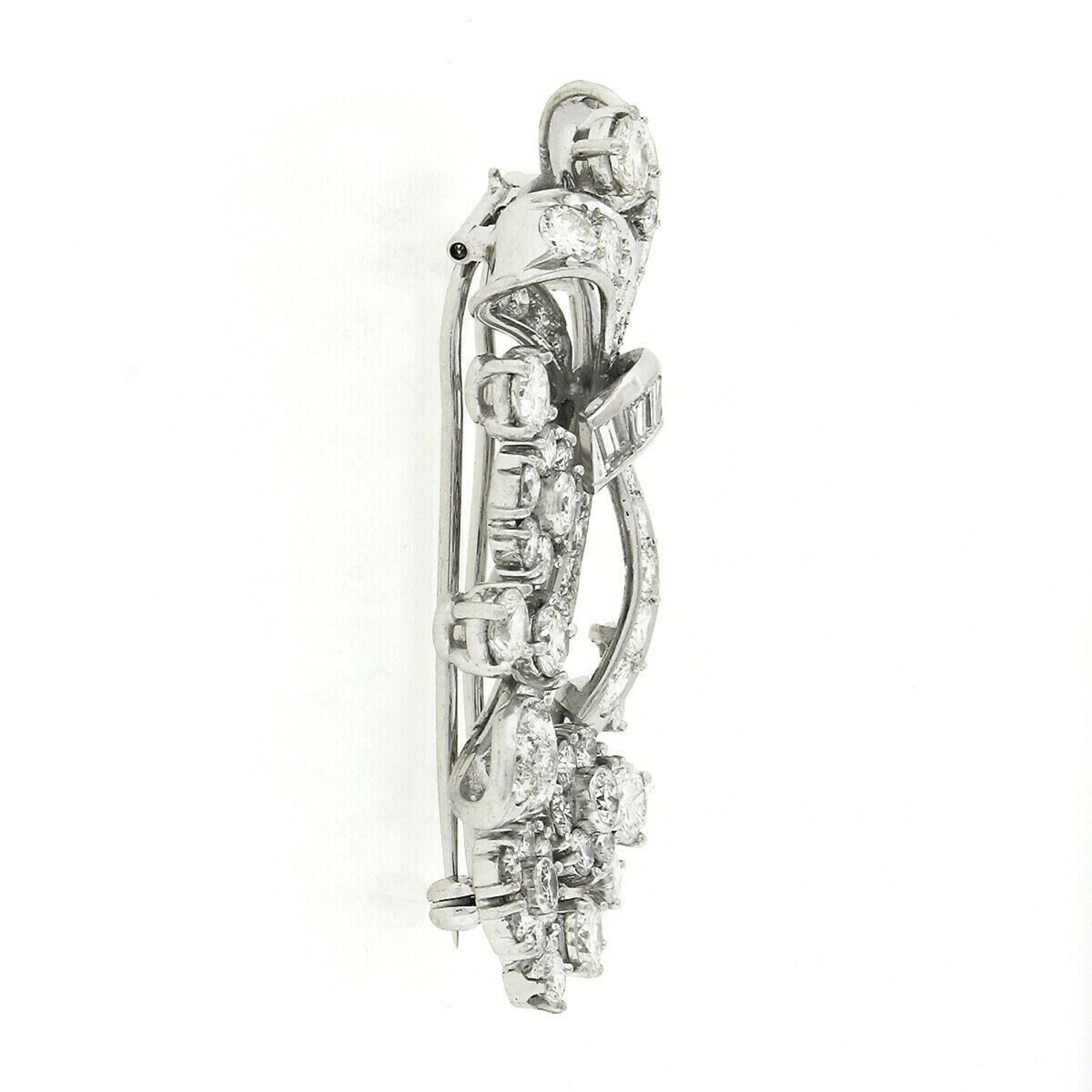 Women's or Men's Pair 2 Vintage Platinum 11.50ctw Diamond Flower Bouquet Bundle Pin Brooch Clips