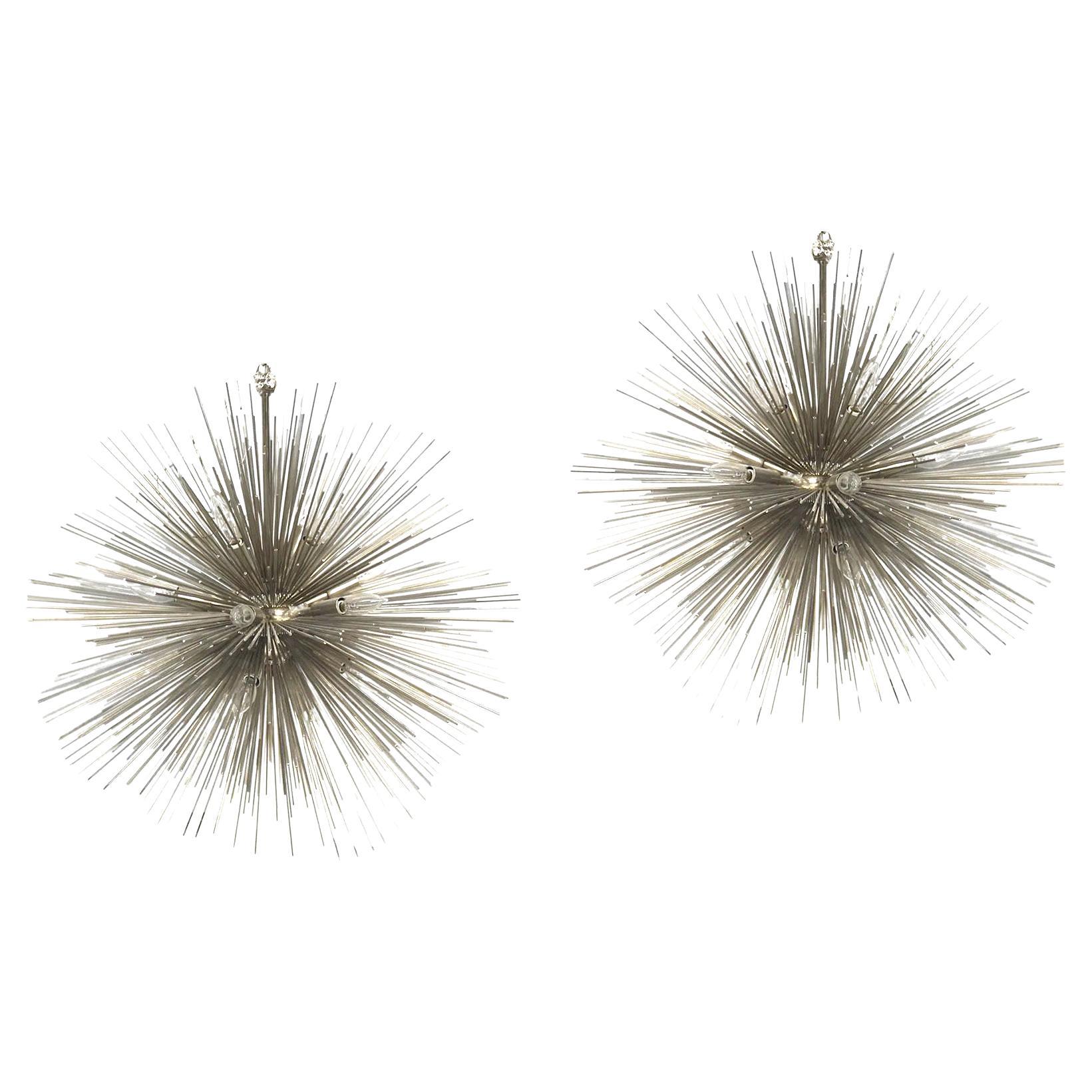 Pair 20-Light Sputnik Mid-century Style Chandeliers by Jean De Merry for Lumiere