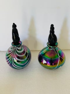 3 Italian Murano Iridescent Glass Perfume Bottles Atomizer