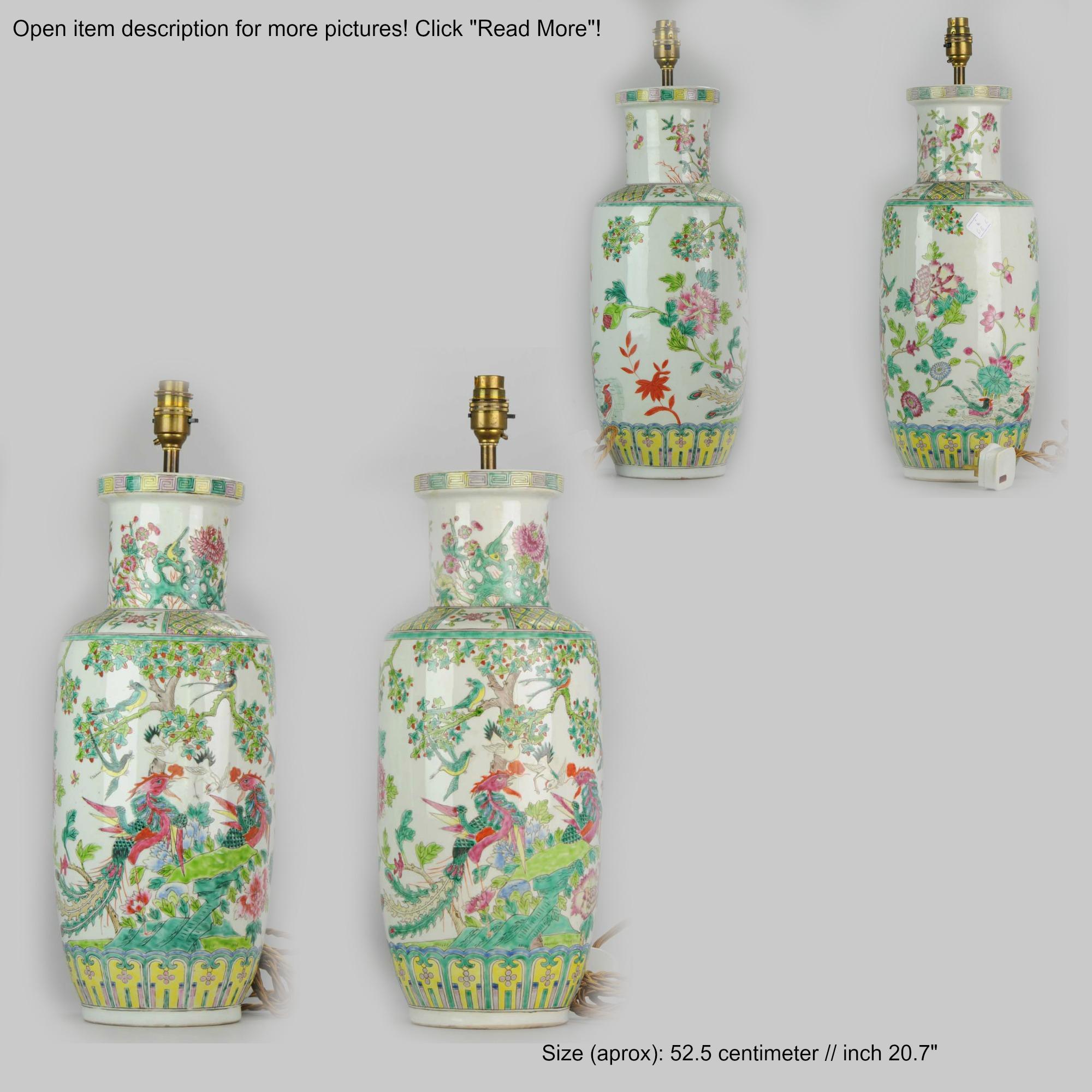 20th Century Chinese Porcelain Vases PRoC Lamp Fenghuang Bird Vases Roses, Pair For Sale 9