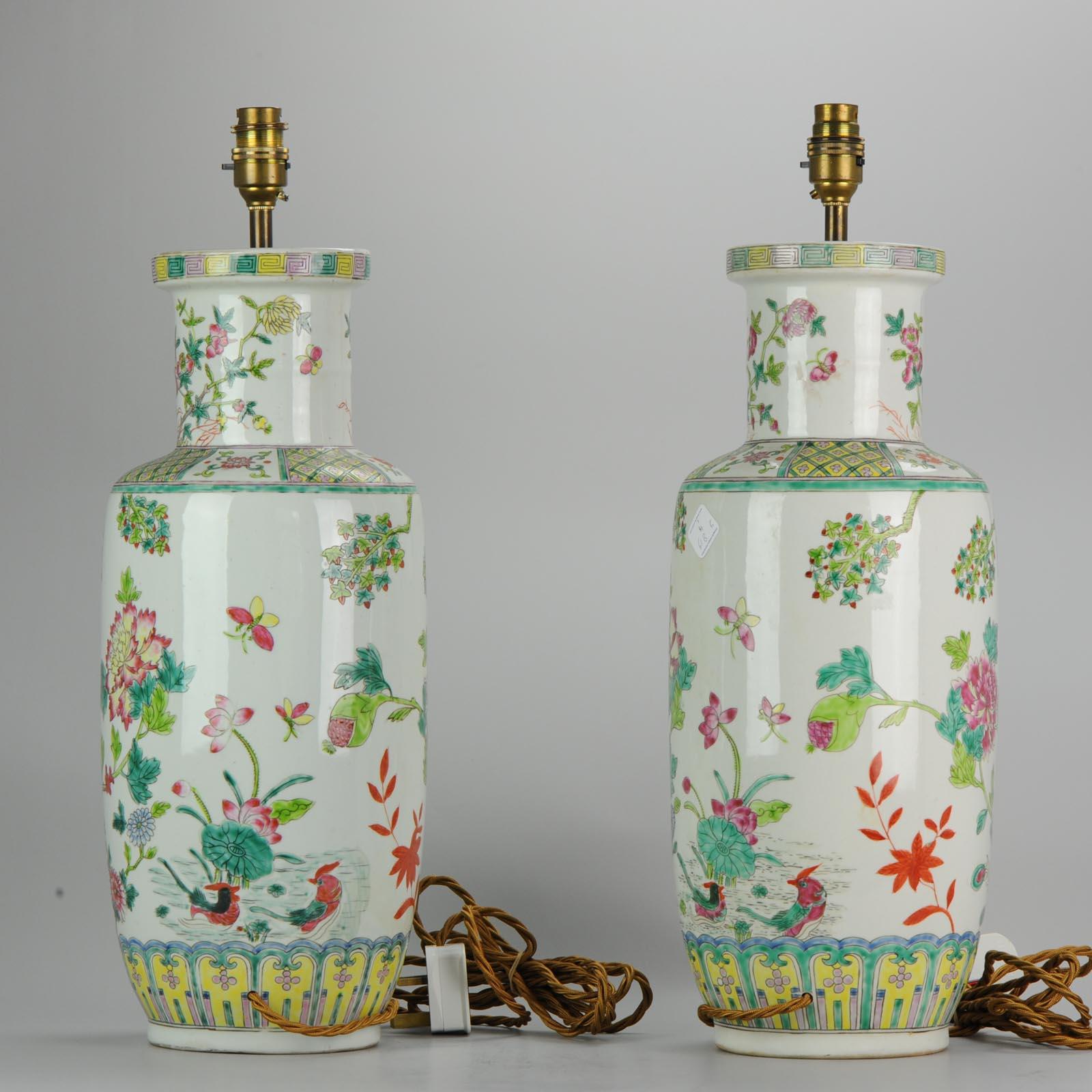 20th Century Chinese Porcelain Vases PRoC Lamp Fenghuang Bird Vases Roses, Pair In Excellent Condition For Sale In Amsterdam, Noord Holland
