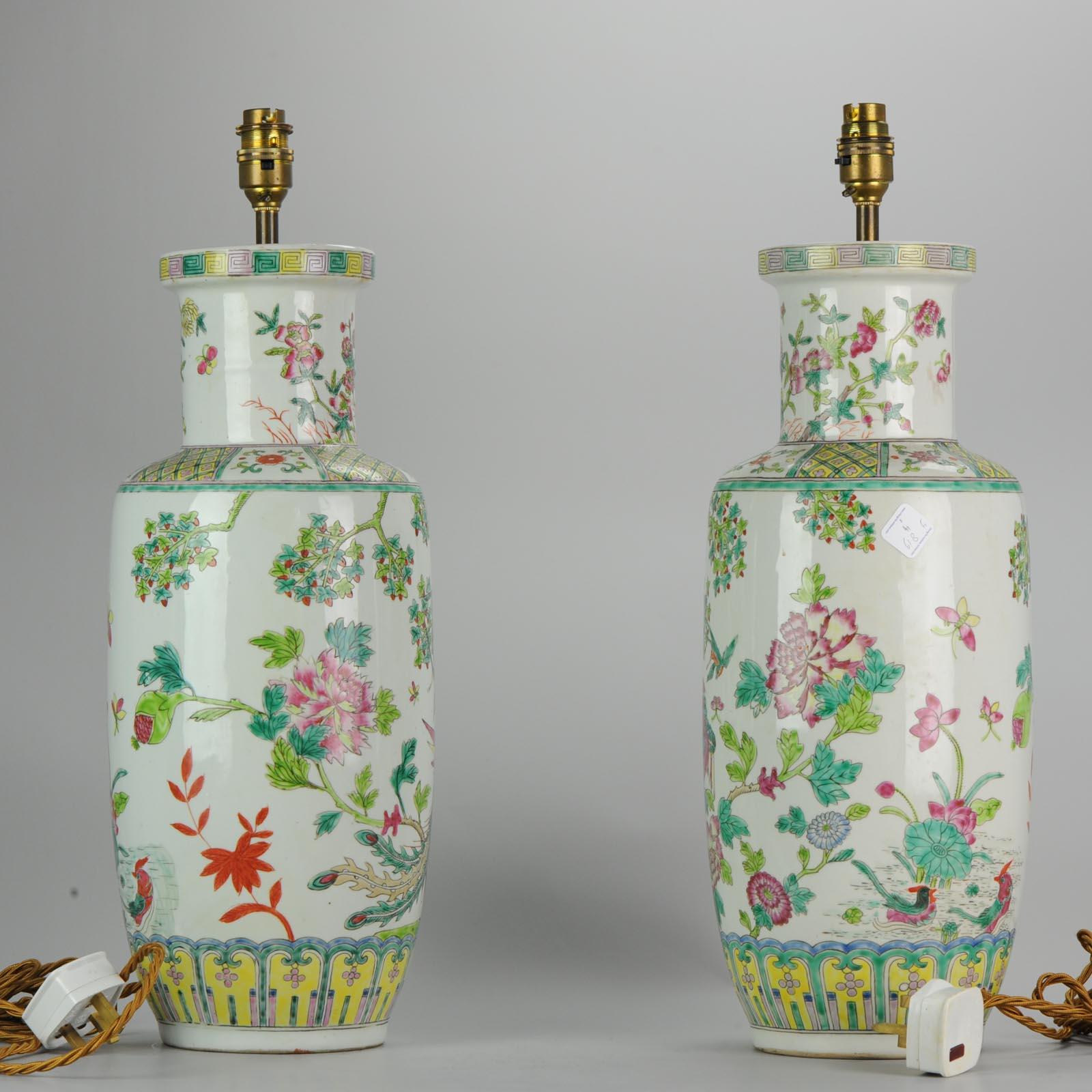 20th Century Chinese Porcelain Vases PRoC Lamp Fenghuang Bird Vases Roses, Pair For Sale 1