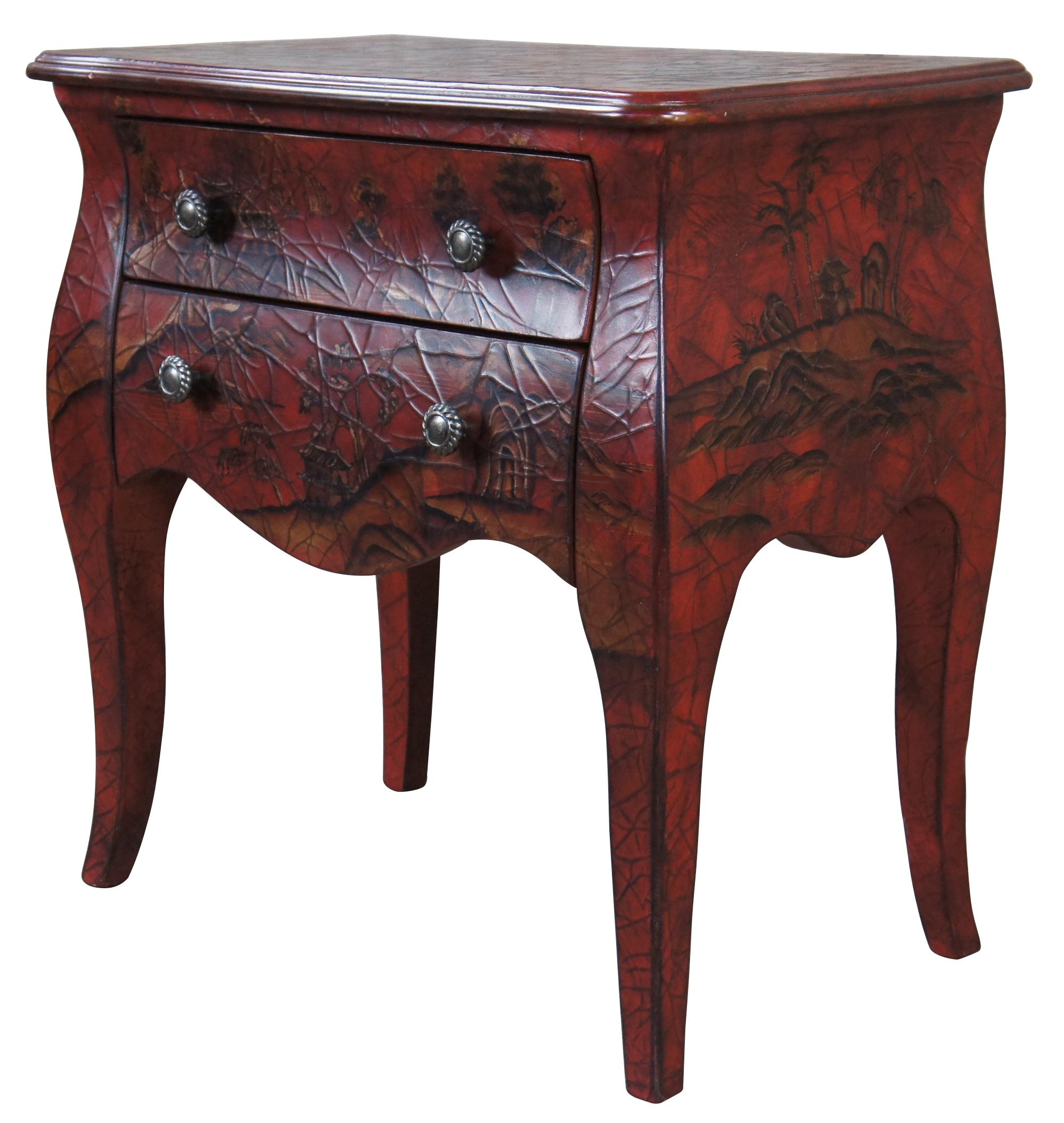 Pair 20th C. Chinese Red Painted Bedside Tables Chests Nightstands Chinoiserie In Good Condition In Dayton, OH