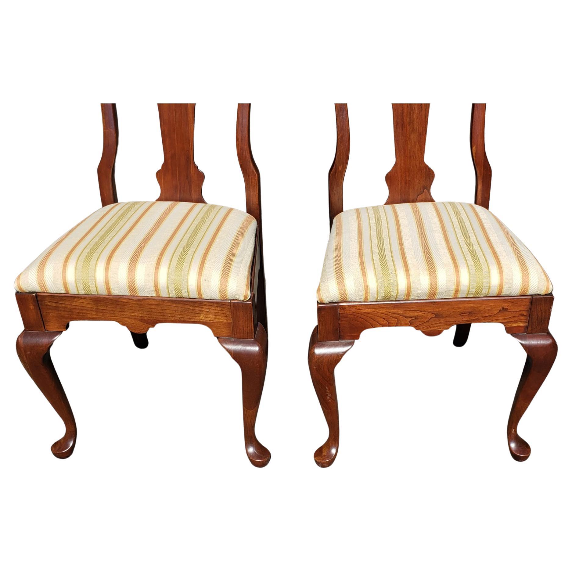 Upholstery Pair 20th C. Pennsylvania House Cherry Upholstered Seat Queen Anne Side Chairs