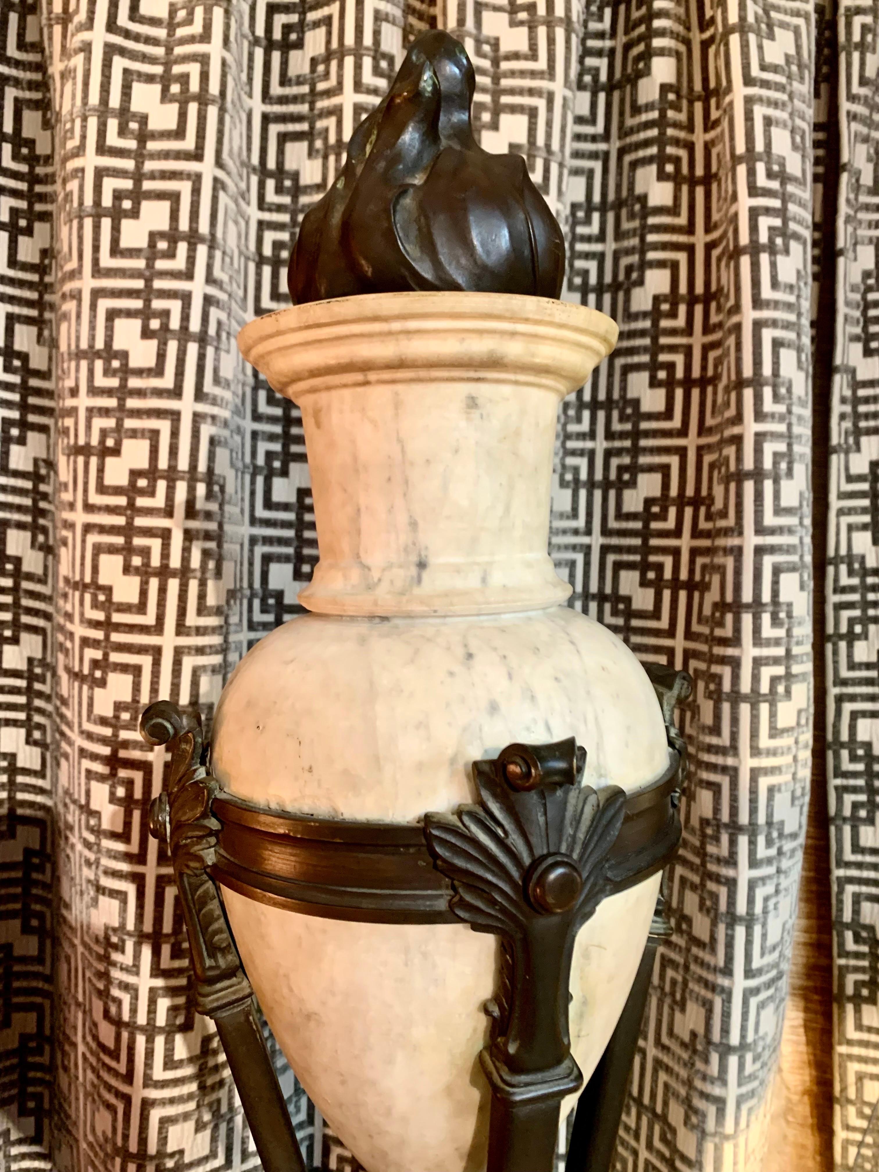 Pair 20th Century Art Deco Marble and Bronze Urns Vases  For Sale 6