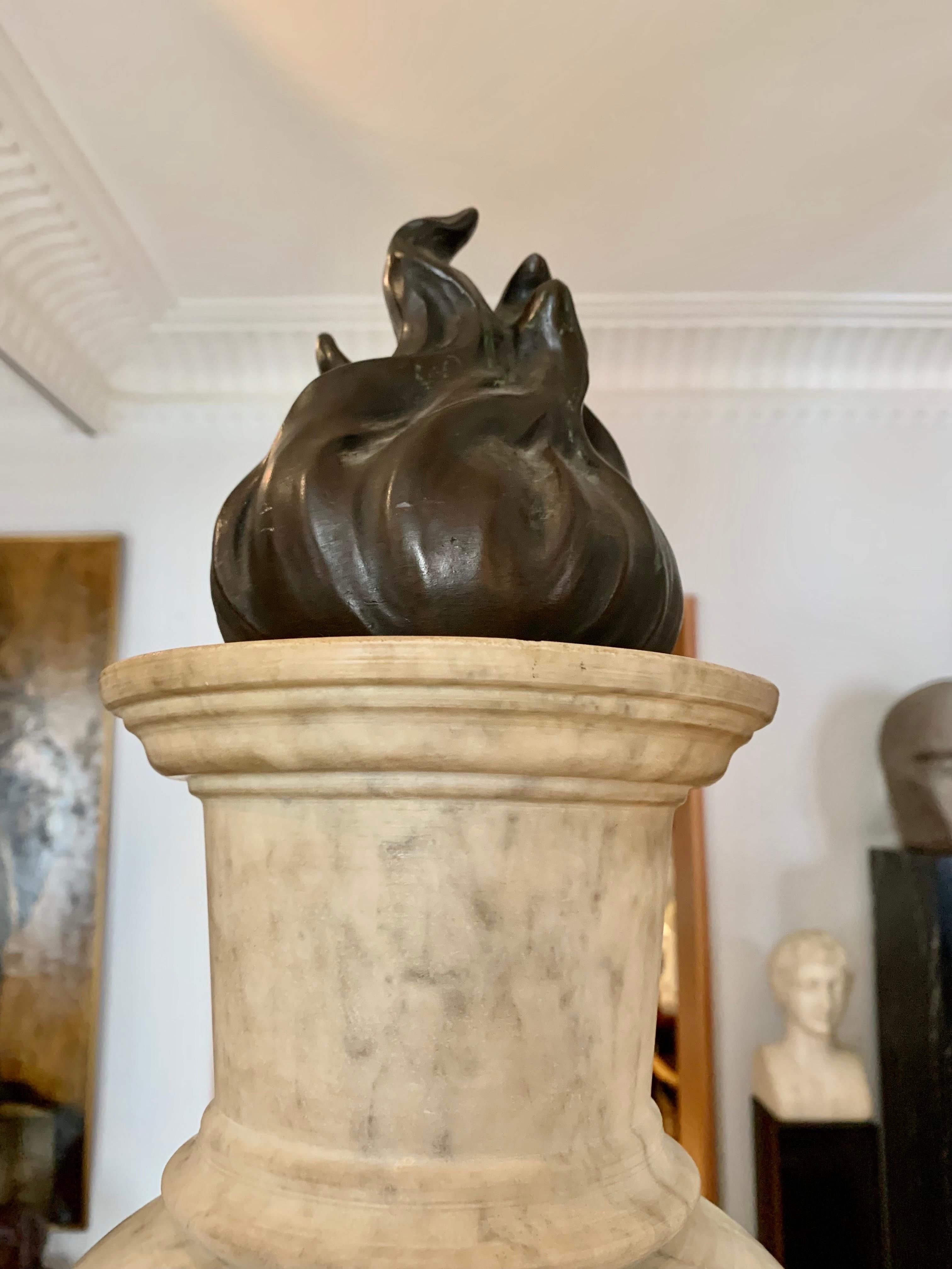 Pair 20th Century Art Deco Marble and Bronze Urns Vases  For Sale 1