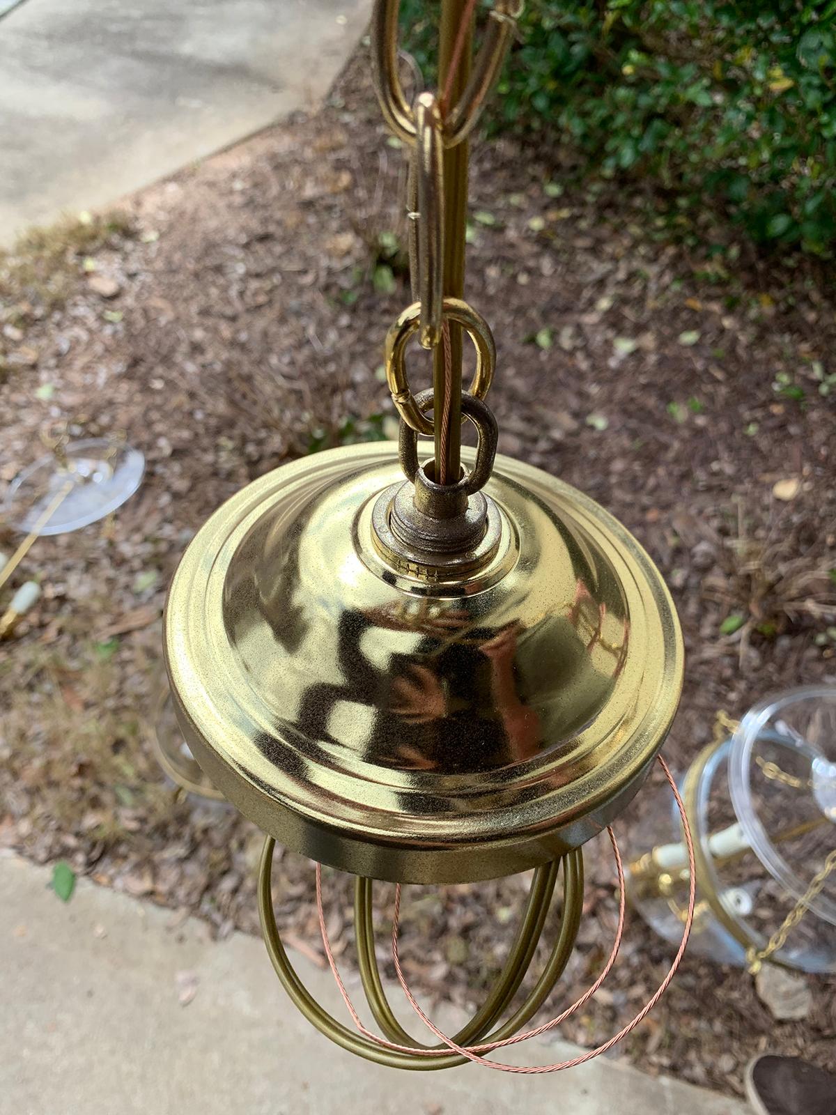 Pair of 20th Century Bell Jar Three-Light Lanterns with Greek Key Banding 3