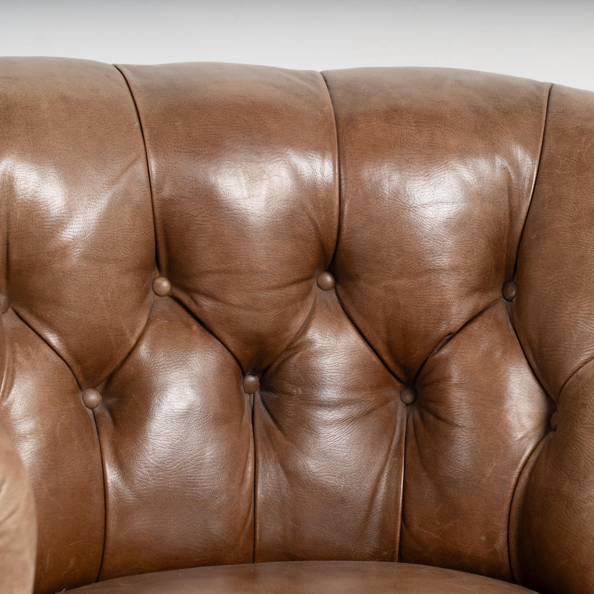 Pair, 20th Century Brown Leather Barrel Back Club Chairs, Sweden 5
