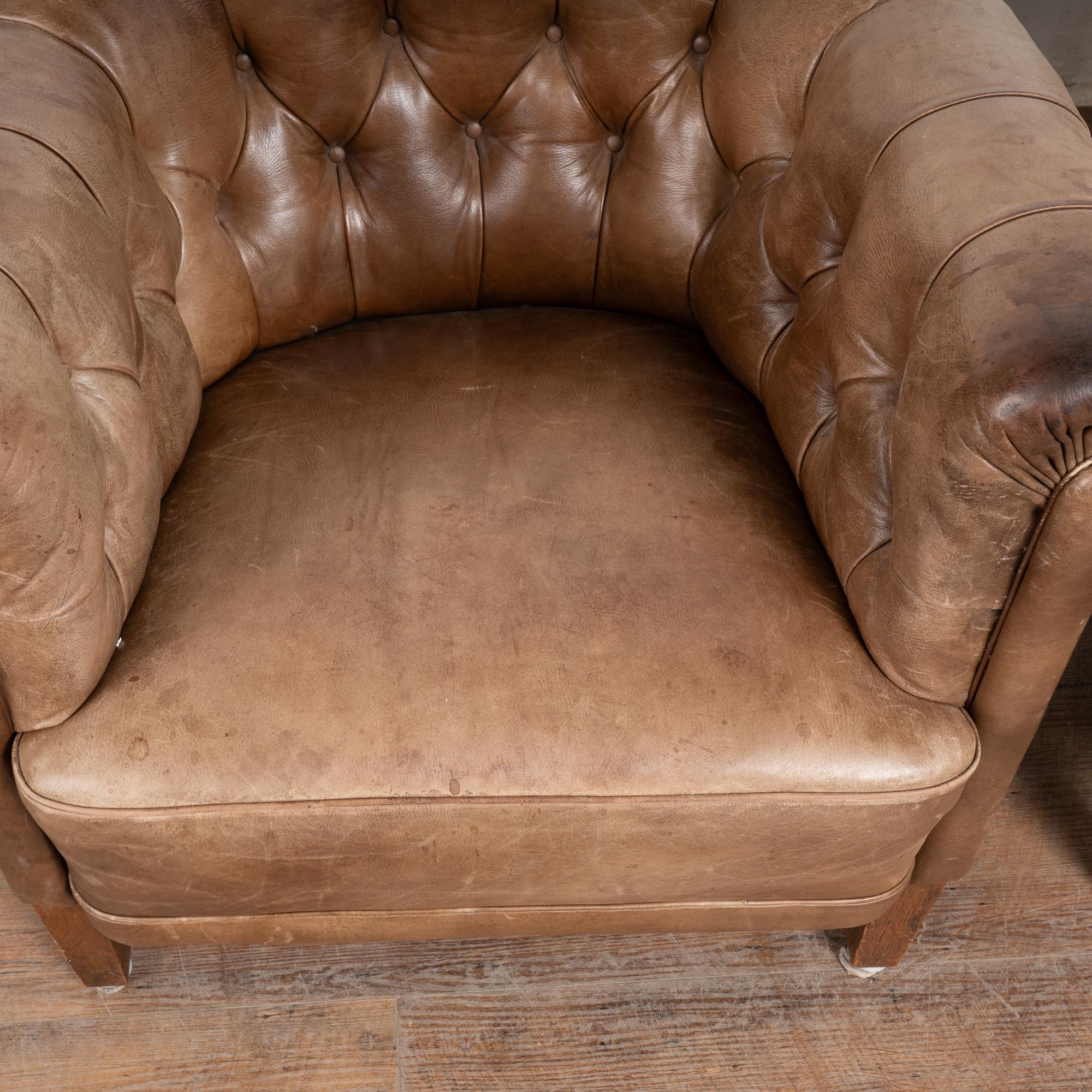 Swedish Pair, 20th Century Brown Leather Barrel Back Club Chairs, Sweden